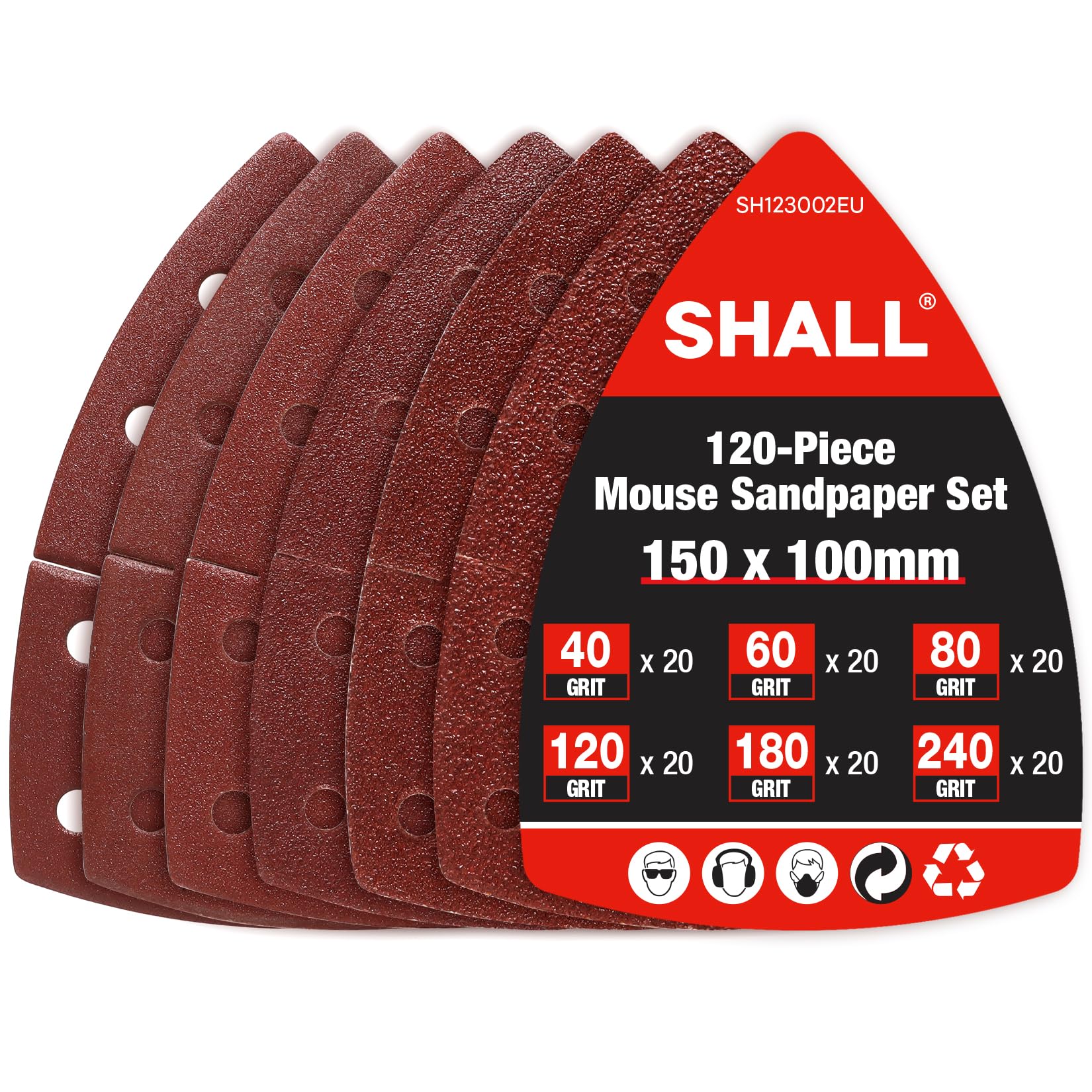 SHALL 120-Piece Mouse Sanding Pads - Assorted Grits 40-240 for Sanders