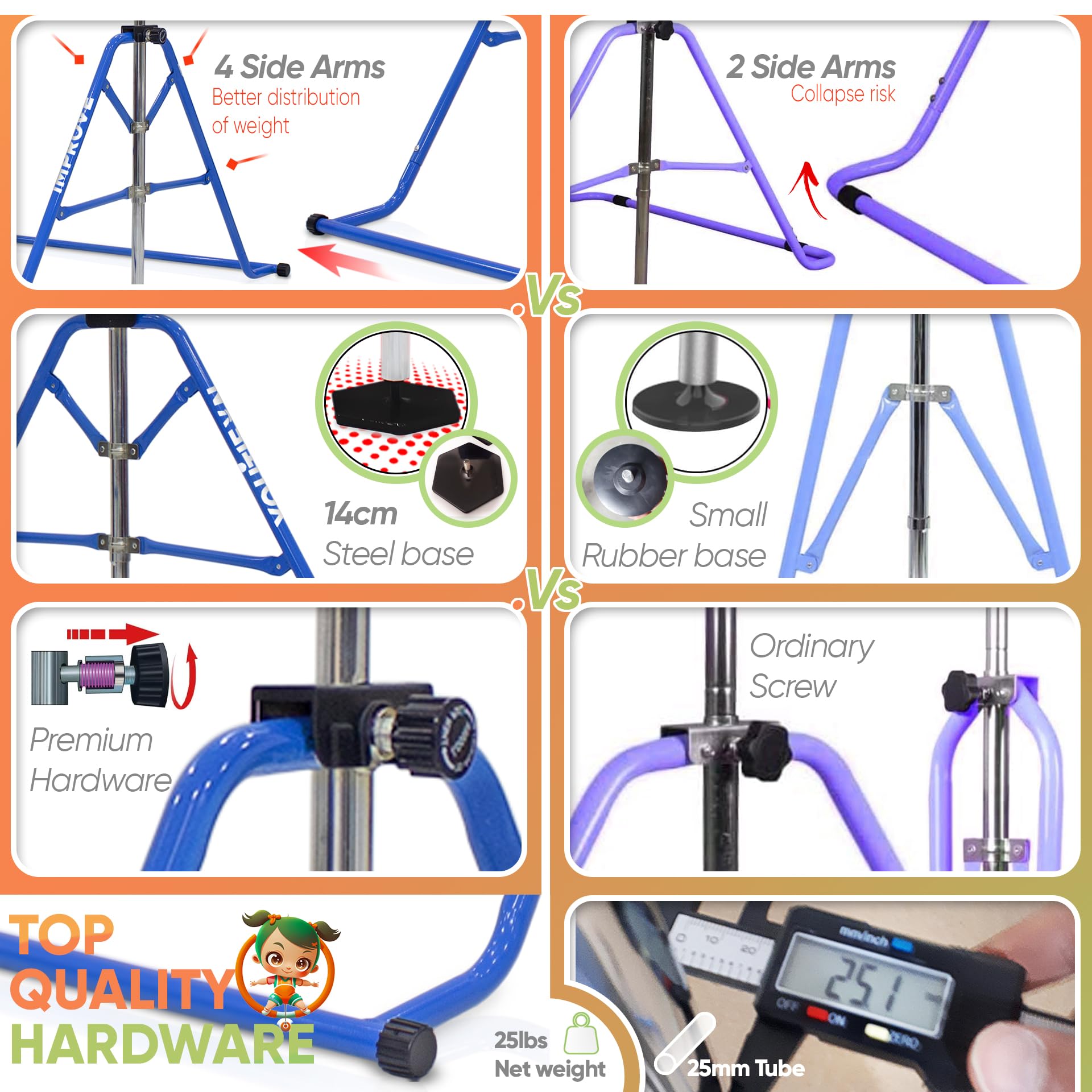 YOUTIFUN Kids Gymnastics Bar | 5-Level Adjustable Home Gym Equipment