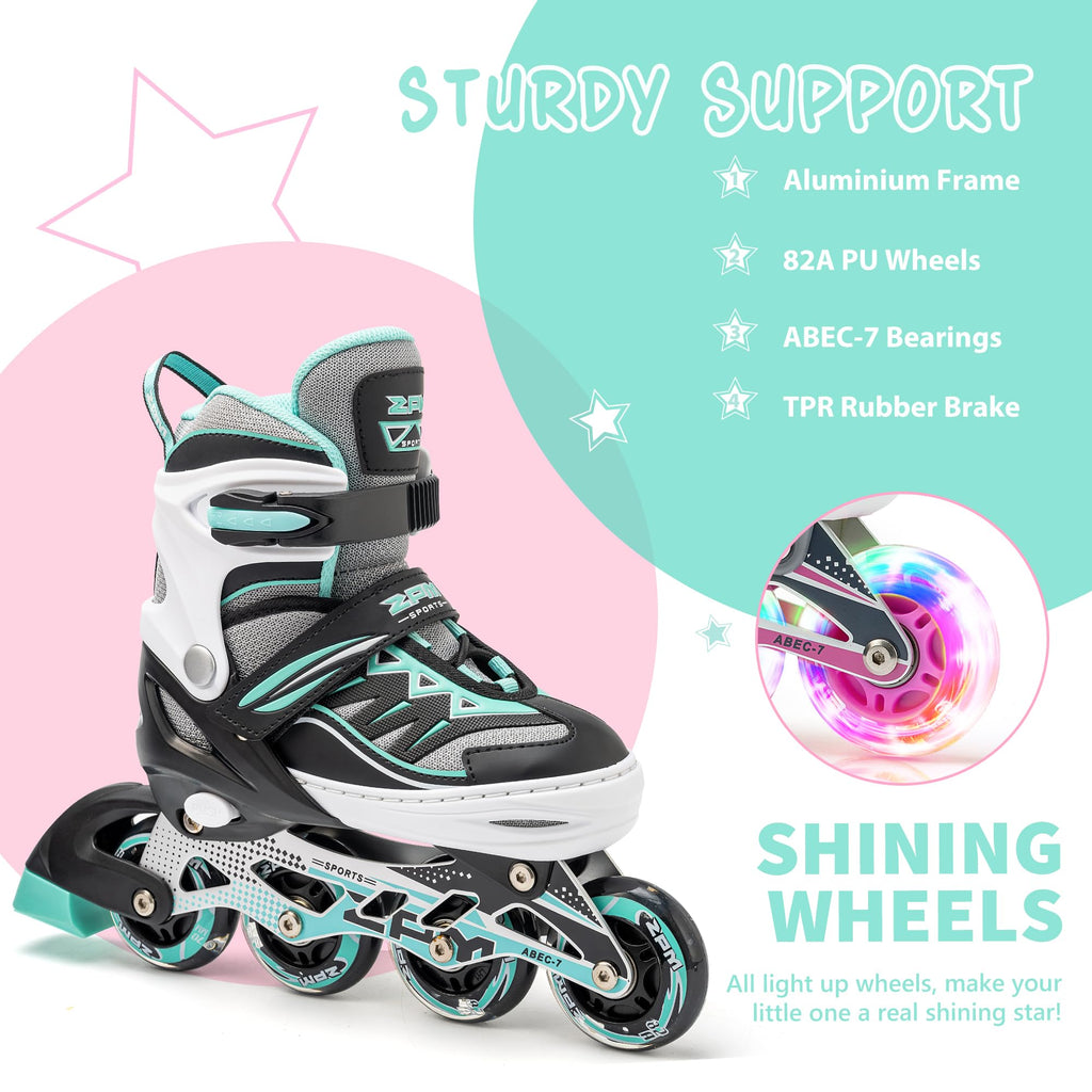 2pm Sports Light up Inline Skates - Adjustable Beginner Skates, Mint