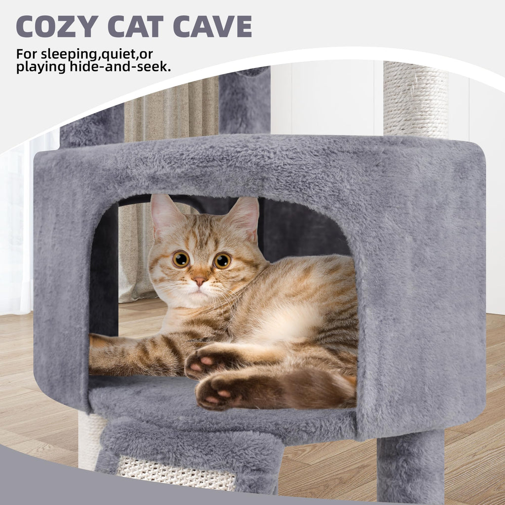 TWDEPART 45-Inch Cat Tree Tower with Condo and Scratching Posts – Grey