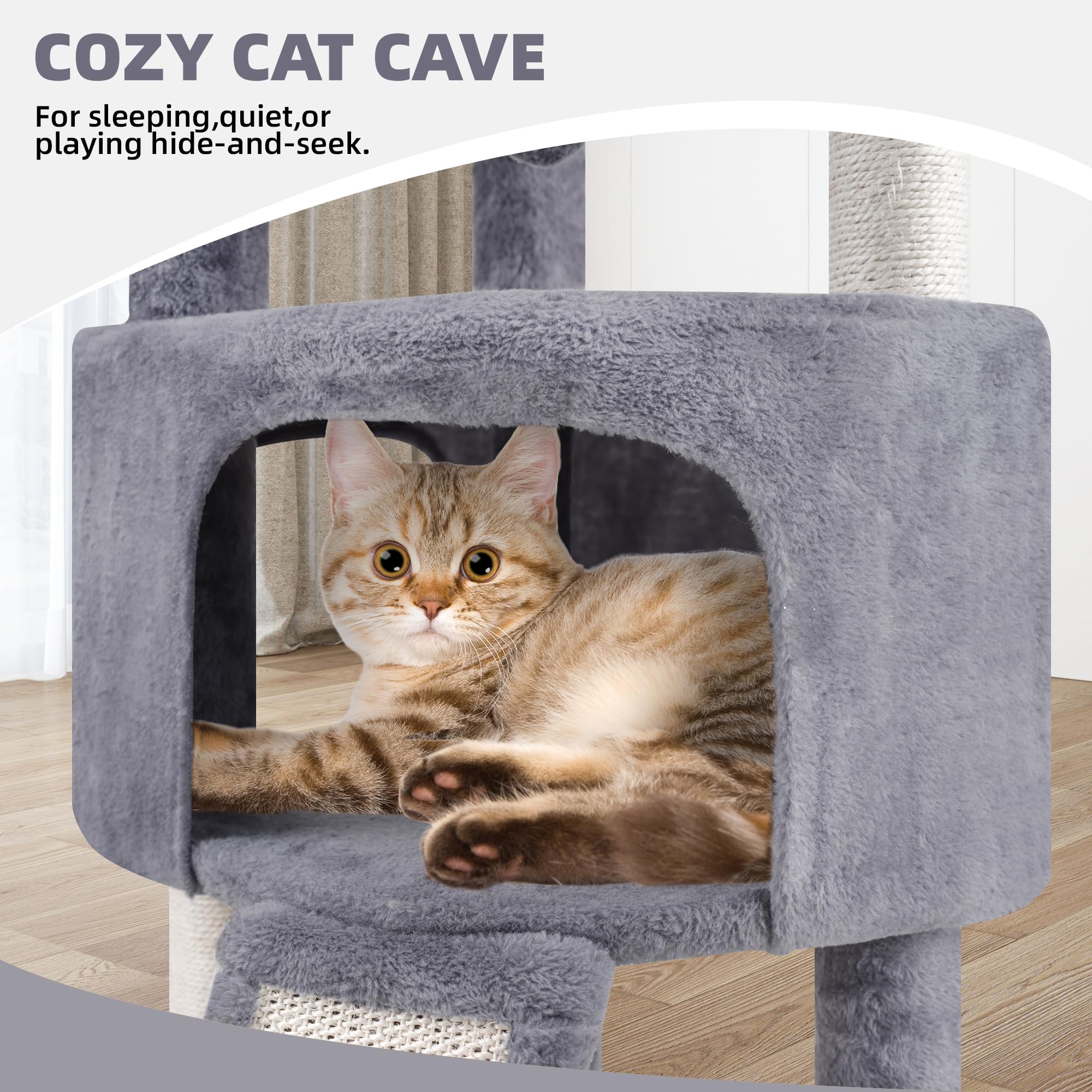 TWDEPART 45-Inch Cat Tree Tower with Condo and Scratching Posts – Grey