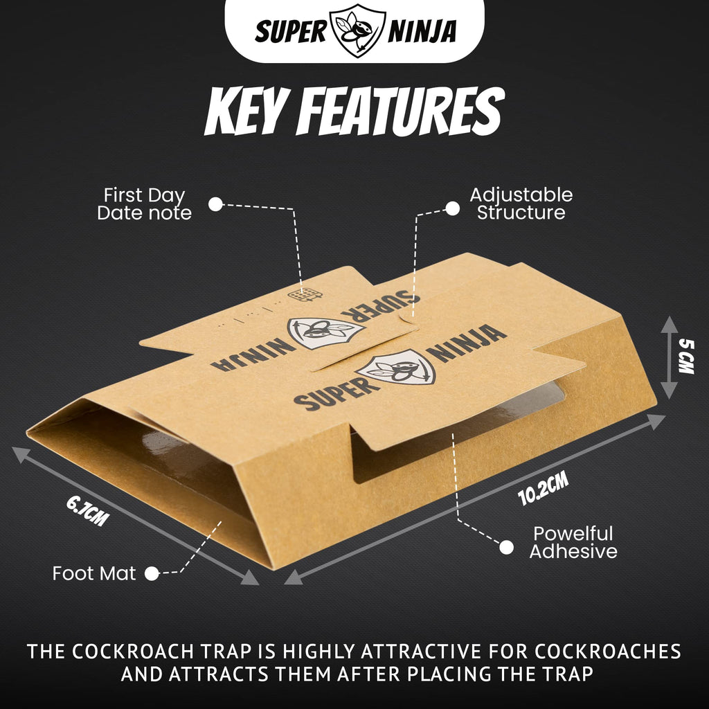 Super Ninja Cockroach Trap – 60 Non-Toxic Sticky Roach Killer Traps
