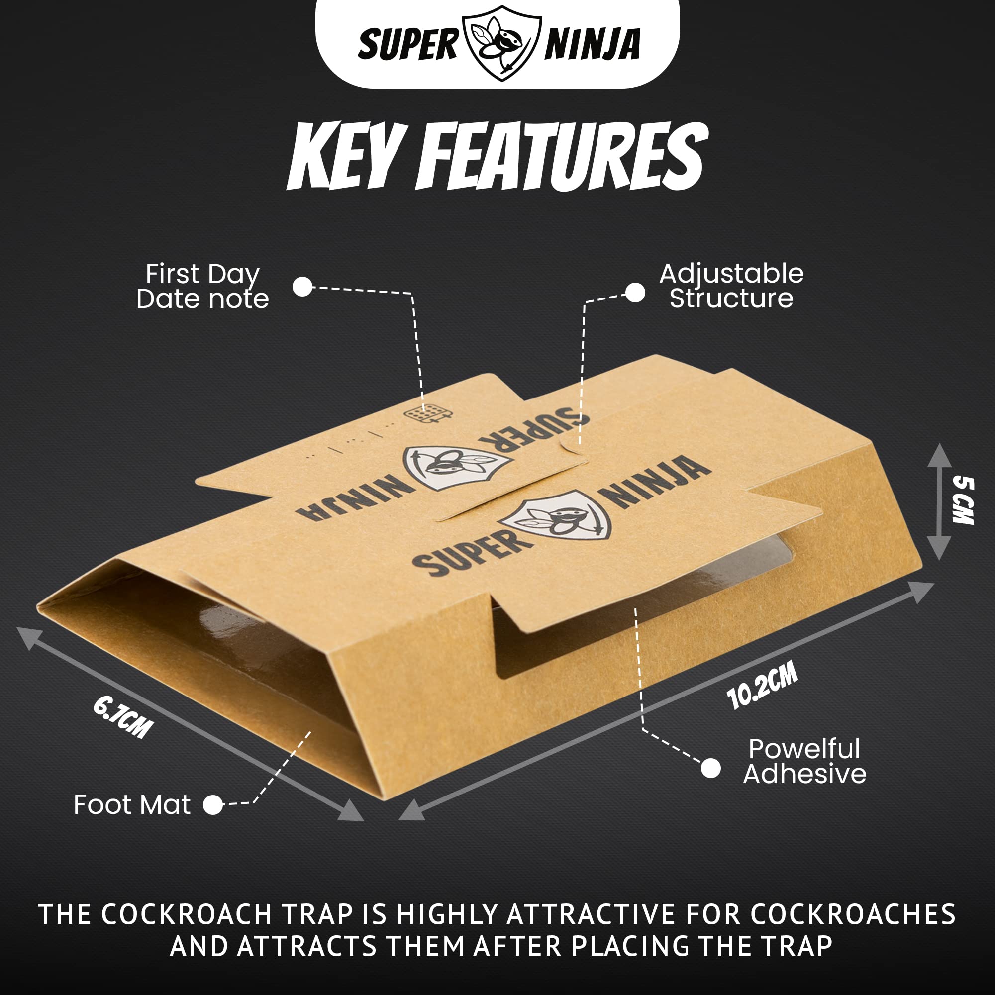 Super Ninja Cockroach Trap – 60 Non-Toxic Sticky Roach Killer Traps