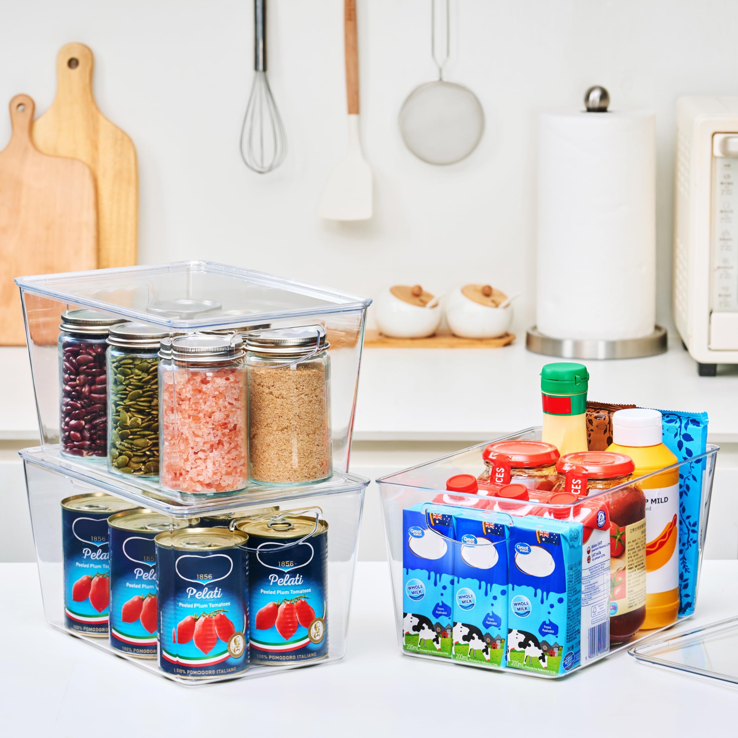 8 Pack Clear Stackable Storage Bins with Lids for Pantry