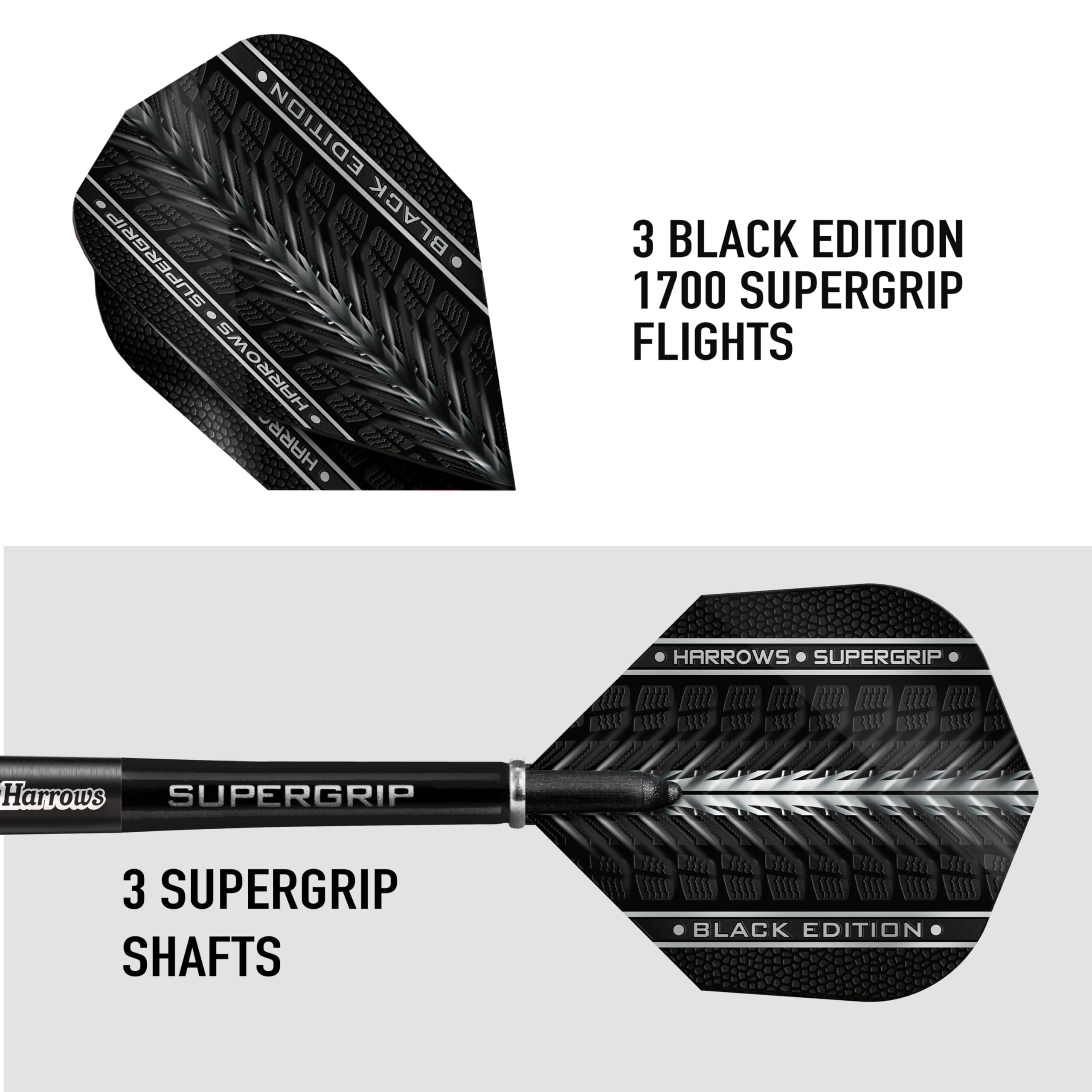 Harrows Supergrip Black Edition 90% Tungsten Steel Tip Darts Set