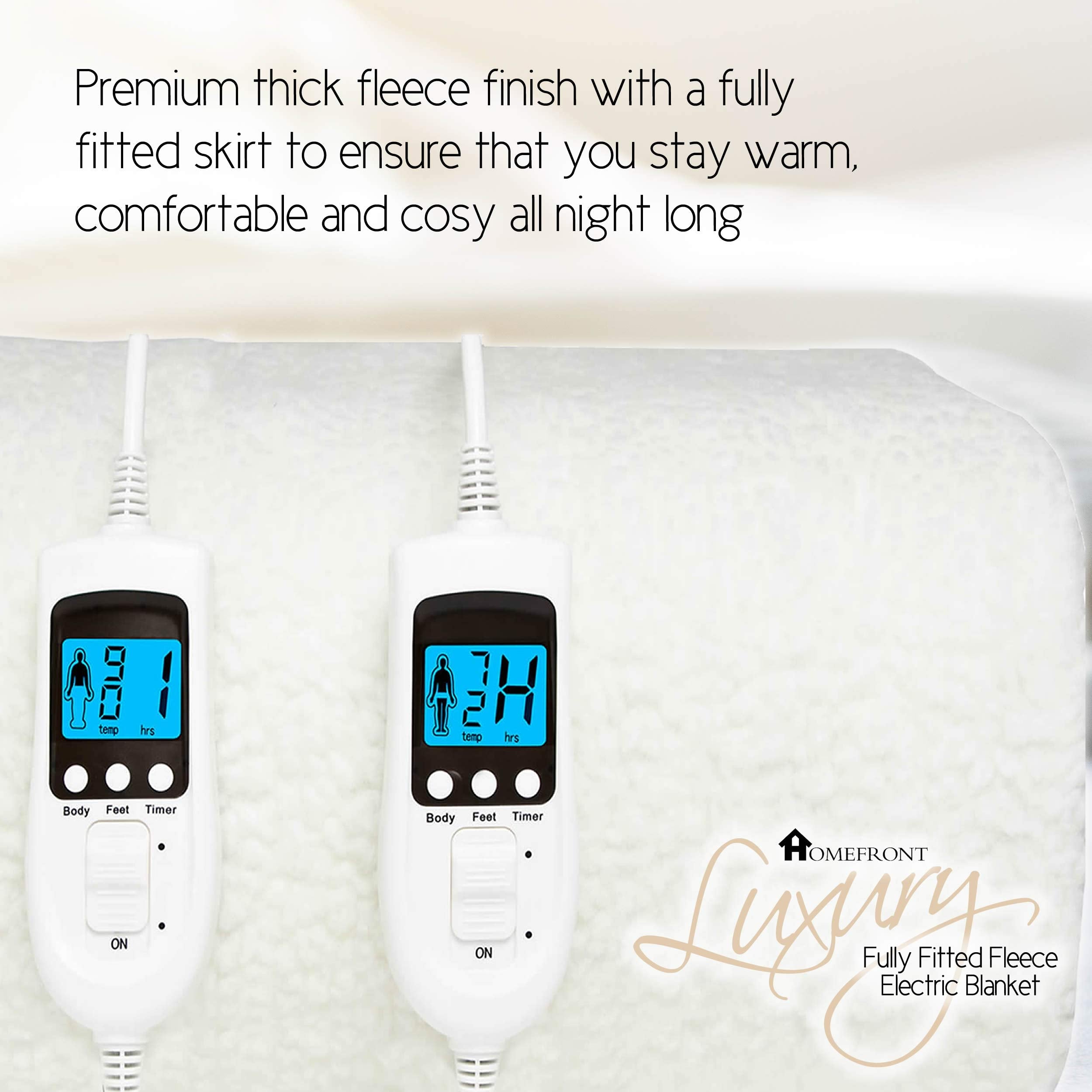 Homefront Double Electric Blanket | Dual Control Fitted Fleece Cover