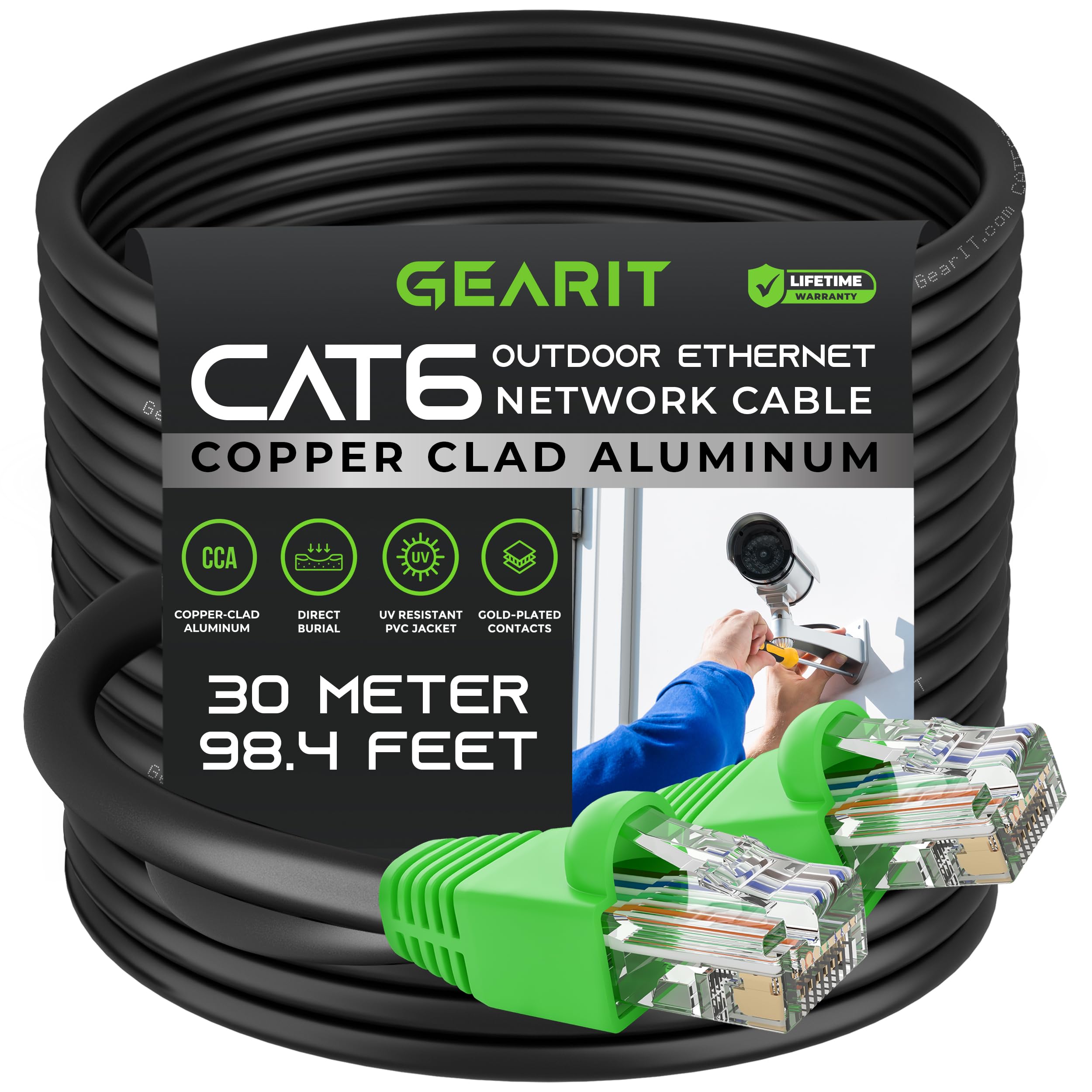 GEARit Cat6 Outdoor Ethernet Cable – 30m Waterproof Direct Burial