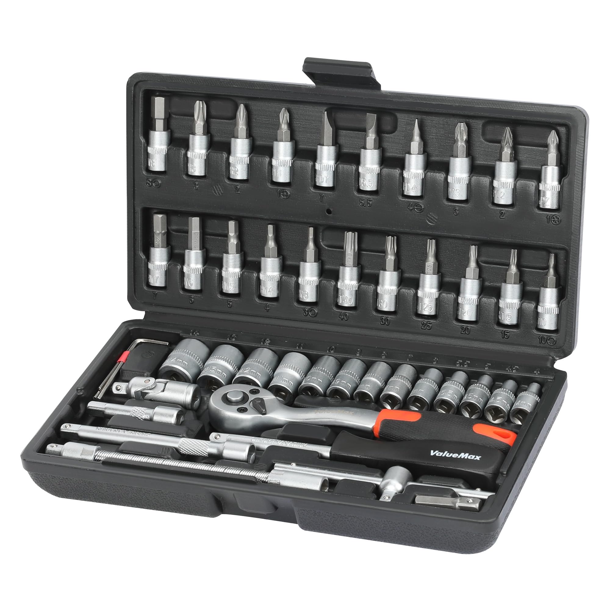 ValueMax 46-Piece Socket Set | 1/4" Drive Cr-V Steel Ratchet Tool Kit