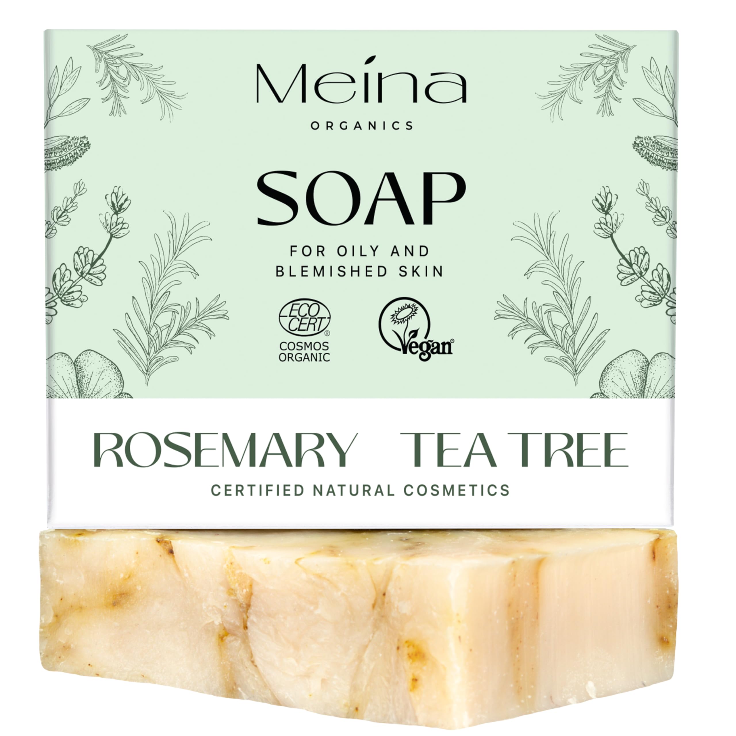 Meina Tea Tree & Rosemary Soap Bar | Organic Natural Cleanser for Oily Skin