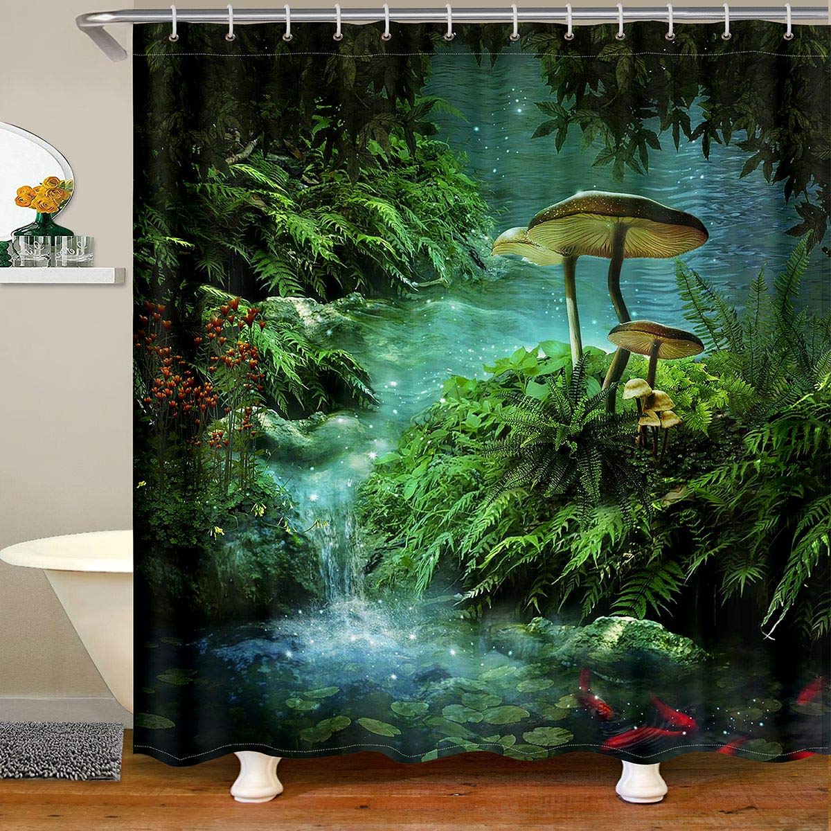 Mushroom & Botanical Shower Curtain | Waterproof Polyester