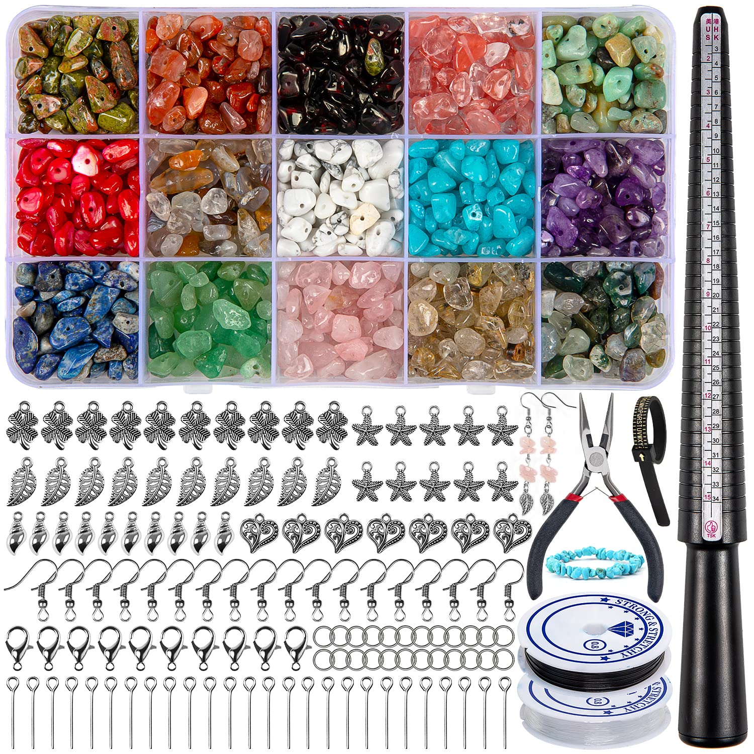HONGTEYA 801 Pcs Crystal Jewellery Making Kit | 15 Colors Gemstone Beads