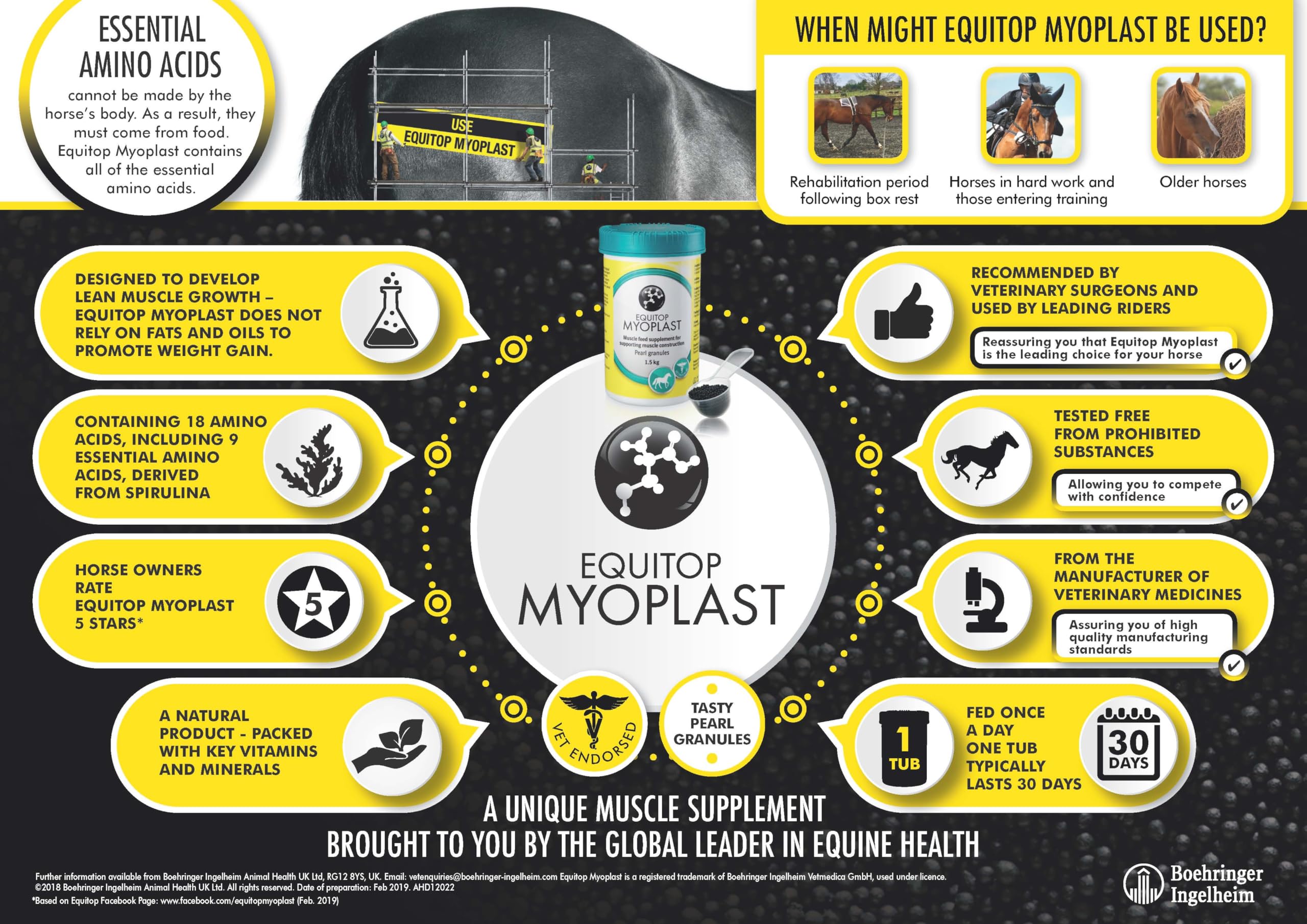 Equitop Myoplast Horse Muscle Supplement - Lean Protein Pearls, 1.5kg