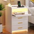 FREDEES White Smart Nightstand with Wireless Charging and LED Lights