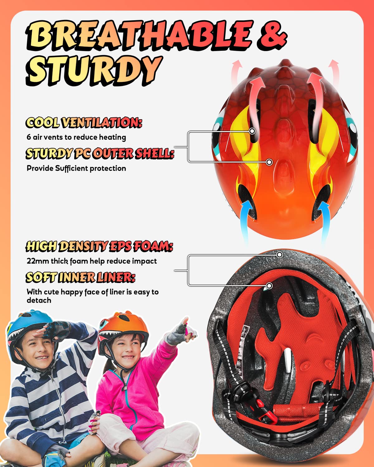 VICTGOAL Kids Bike Helmet | 3D Cartoon Lightweight Safety Gear for Ages 3-8