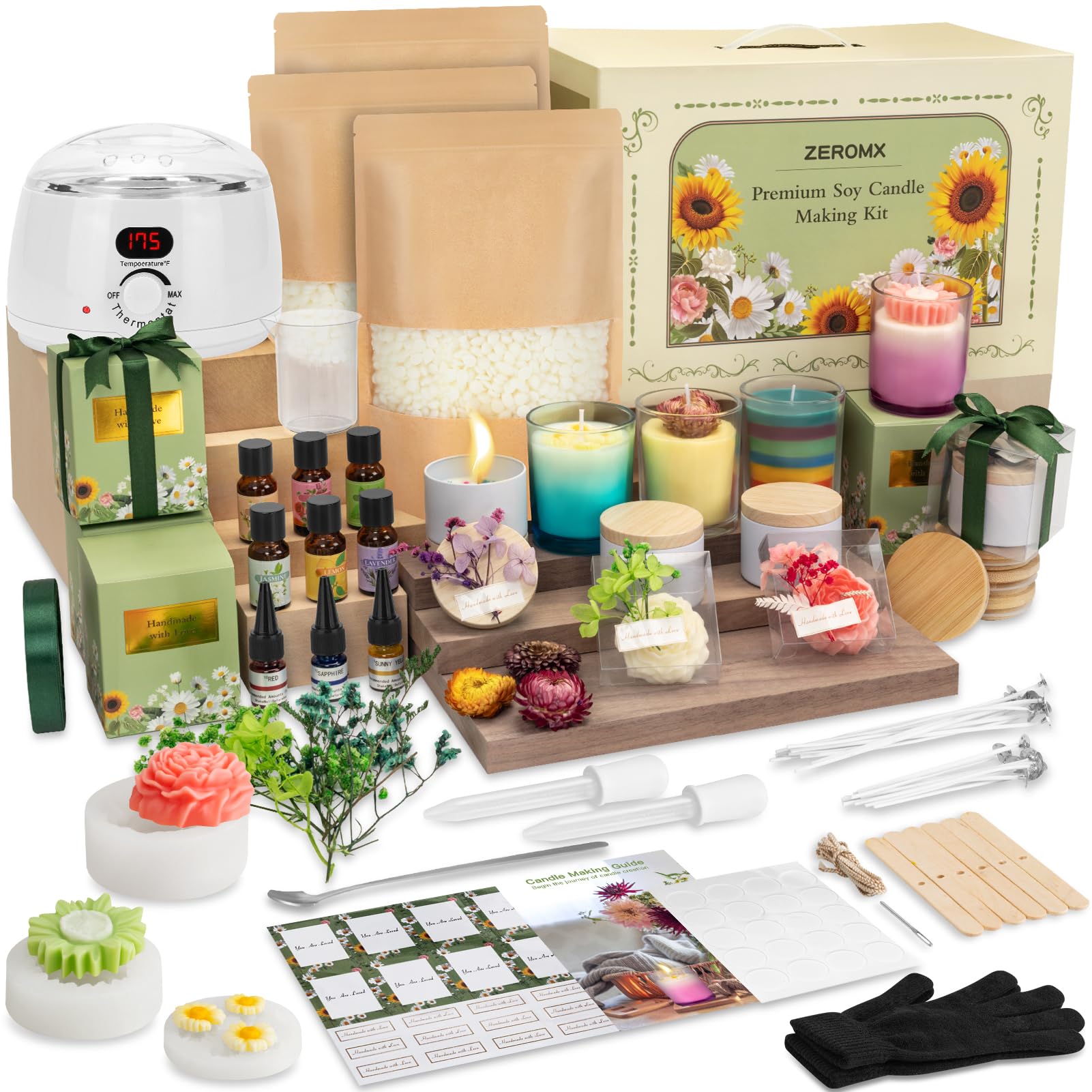 ZEROMX Candle Making Kit with Electric Wax Melter - 91PCS DIY Soy Wax Set