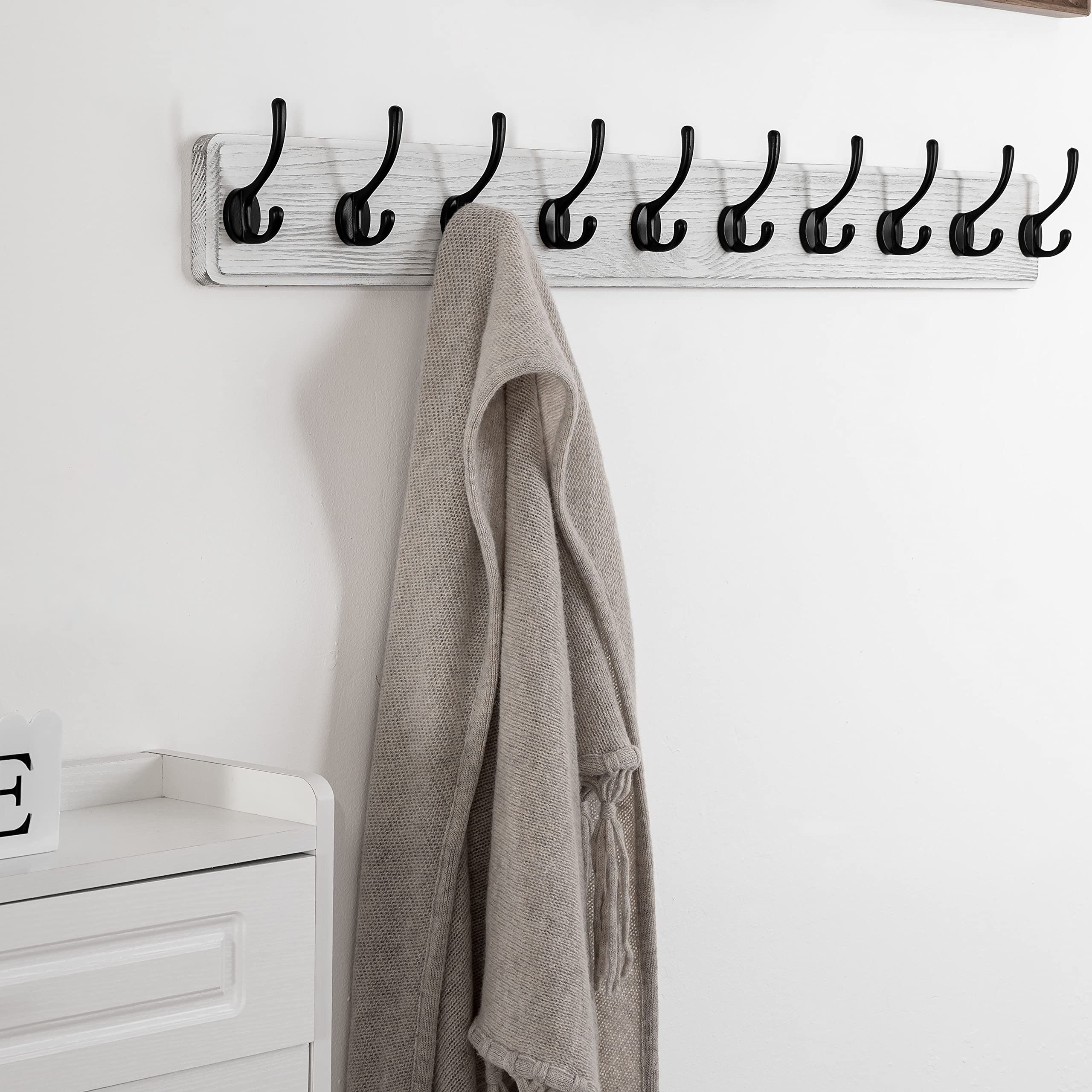 SKOLOO Farmhouse Wall Mounted Coat Rack | 10 Hook Rustic Pine Wood Hanger