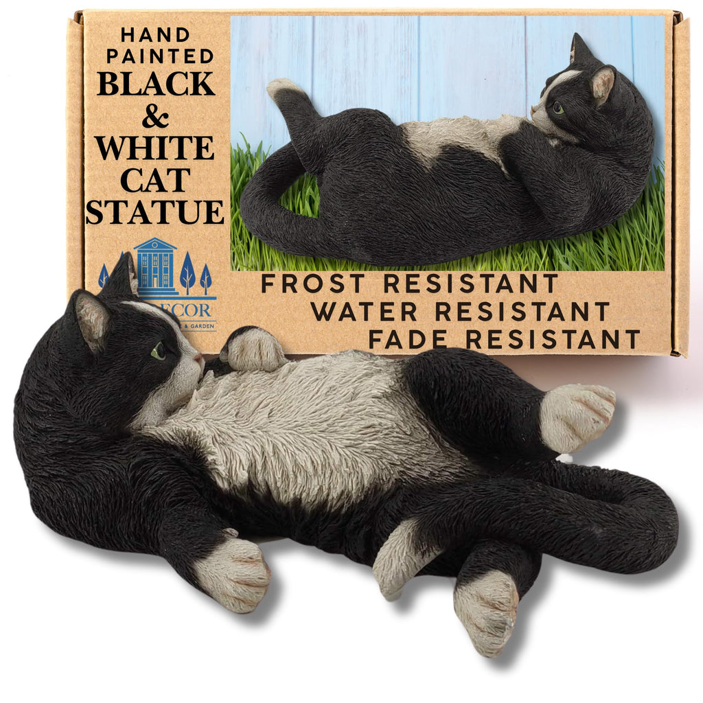 G&H Decor Black and White Cat Garden Ornament – 38cm Resin Statue