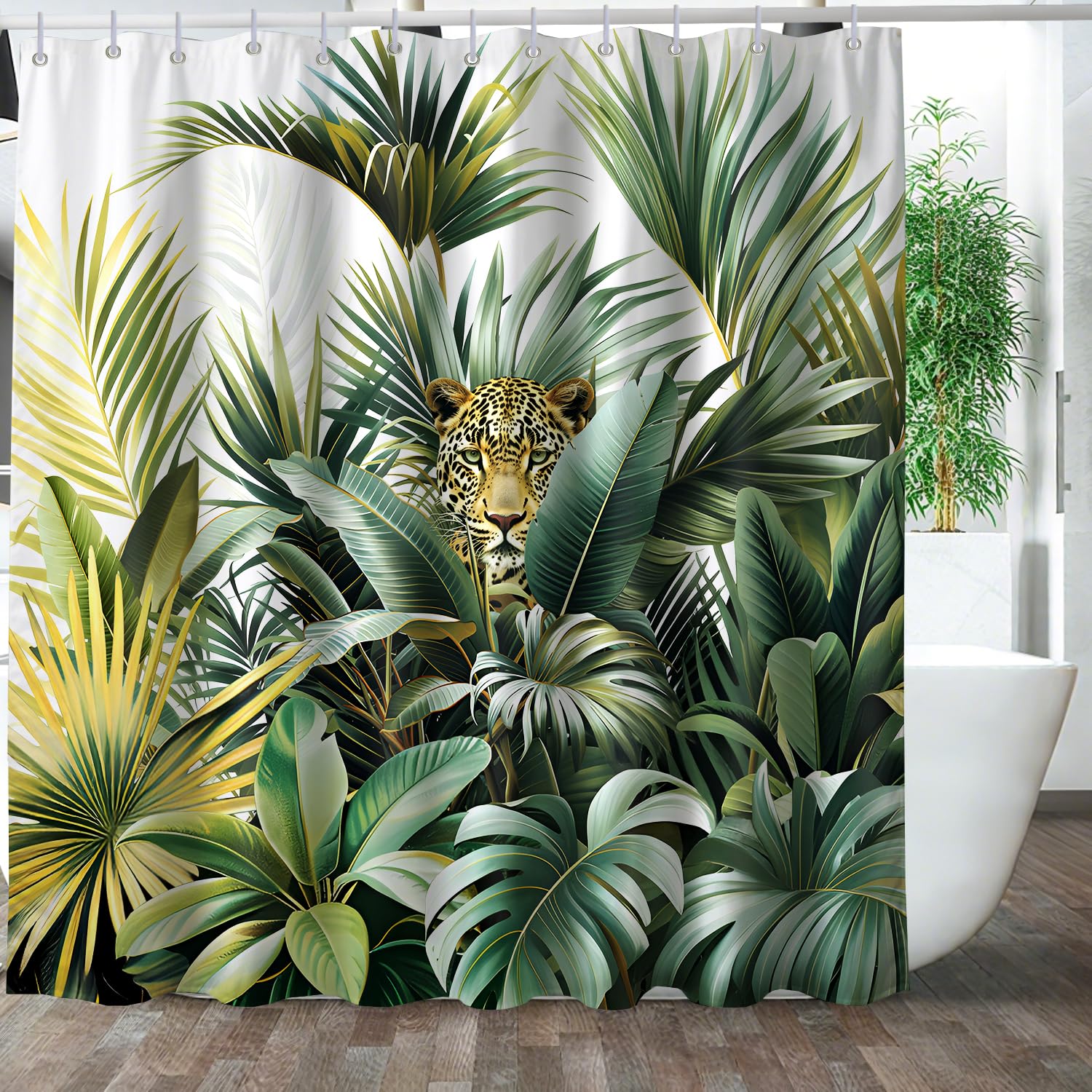 GXUNNAA Tropical Leaf Shower Curtain – 3D Green Palm Leaves Polyester
