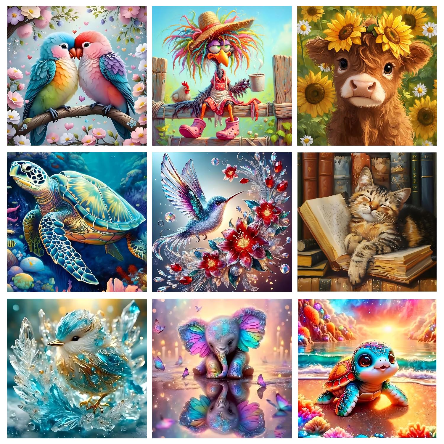 GJSZZO 9 Pack Animal Diamond Painting Kits | 5D Full Drill DIY Gem Art