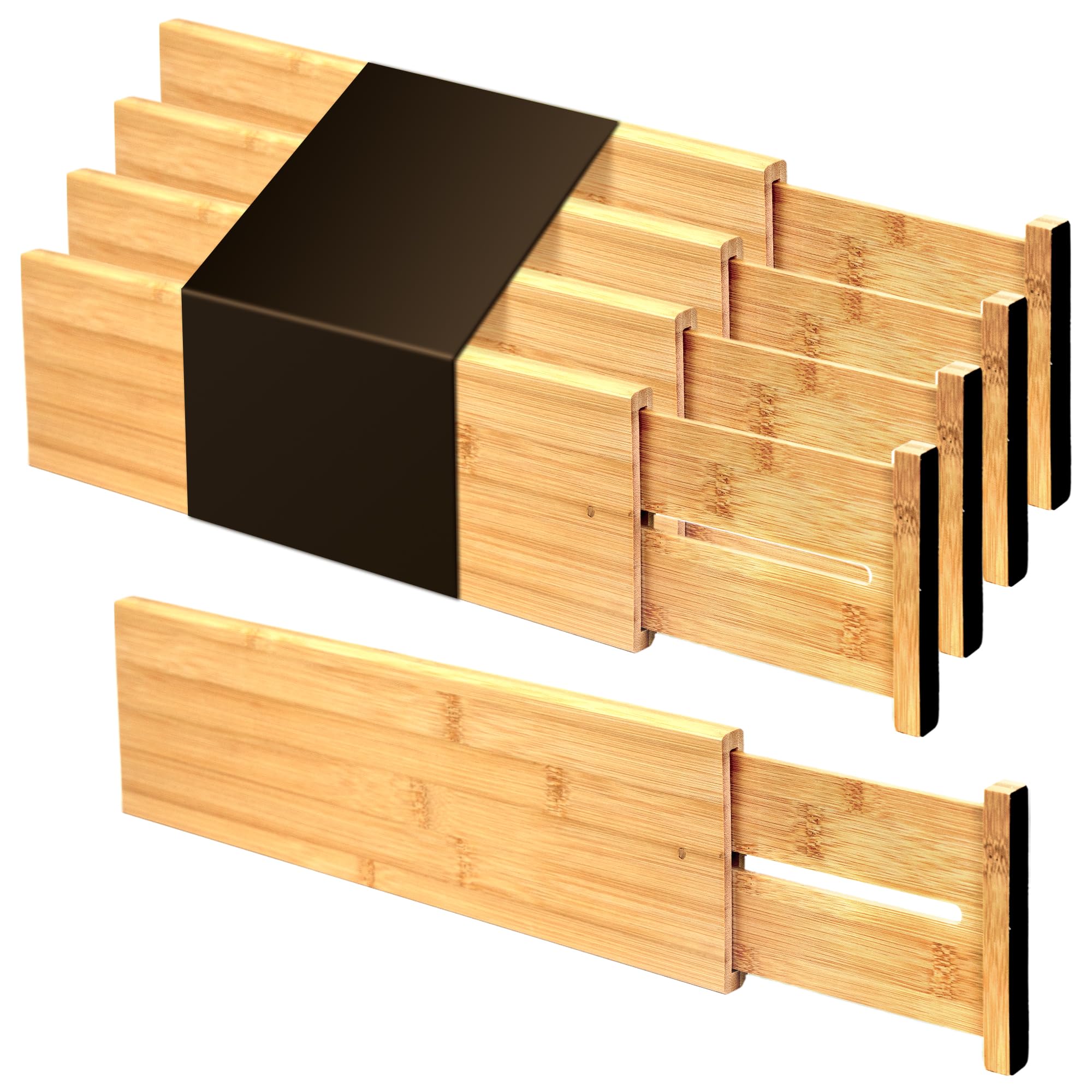 Utoplike 4-Piece Bamboo Drawer Dividers | Adjustable Spring Loaded Inserts