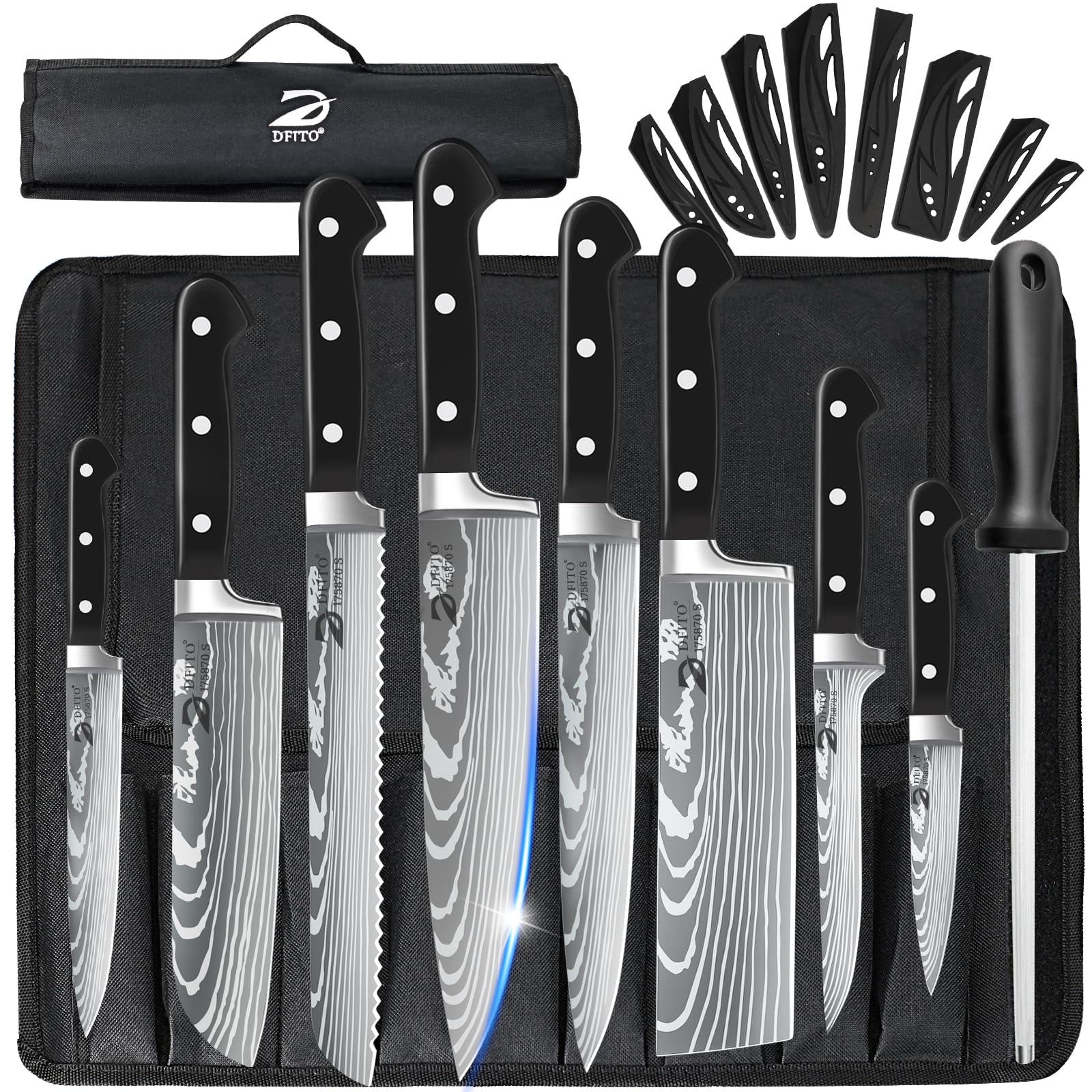 Dfito 9-Piece Professional Chef Knife Set with Roll Bag | Stainless Steel