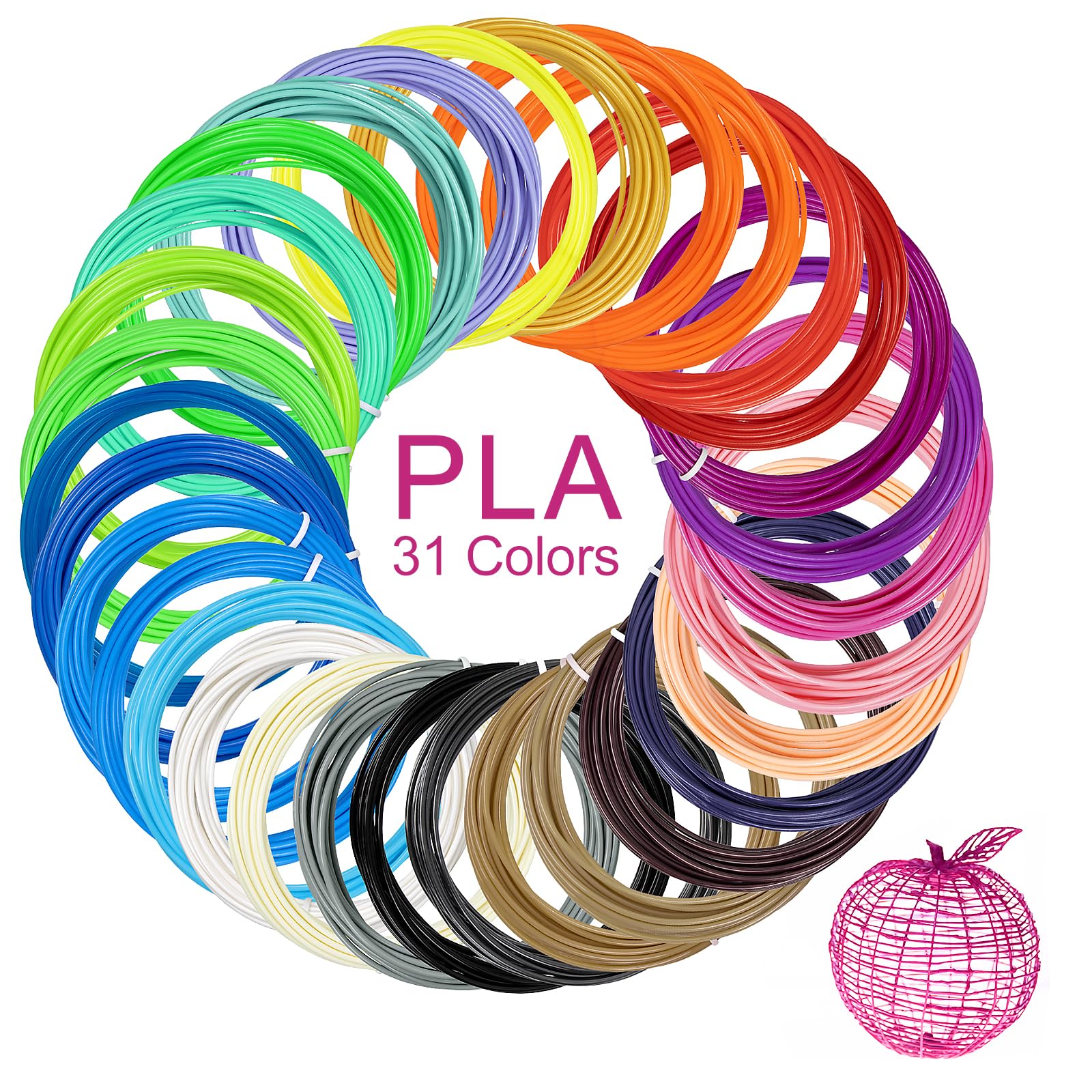 Kretrum 3D Pen PLA Filament Refills | 31 Colors | 1.75mm Diameter (5M)