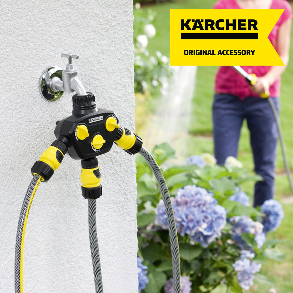 Kärcher 3-Way Tap Adapter – 3-Wege-Verteiler für Gartenschläuche, Schwarz