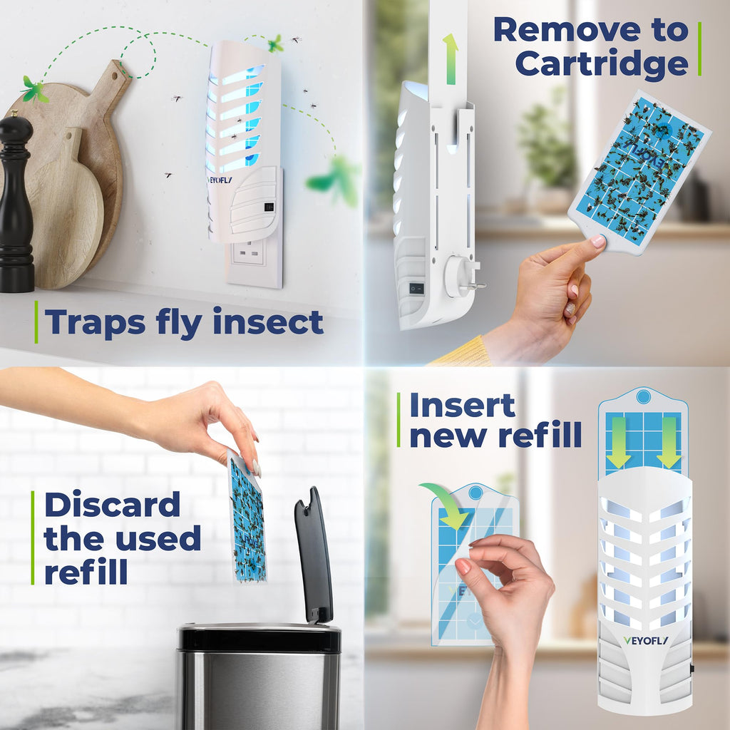 VEYOFLY Indoor Fruit Fly Trap | Plug-in Gnat Killer (2 Devices + 6 Refills)