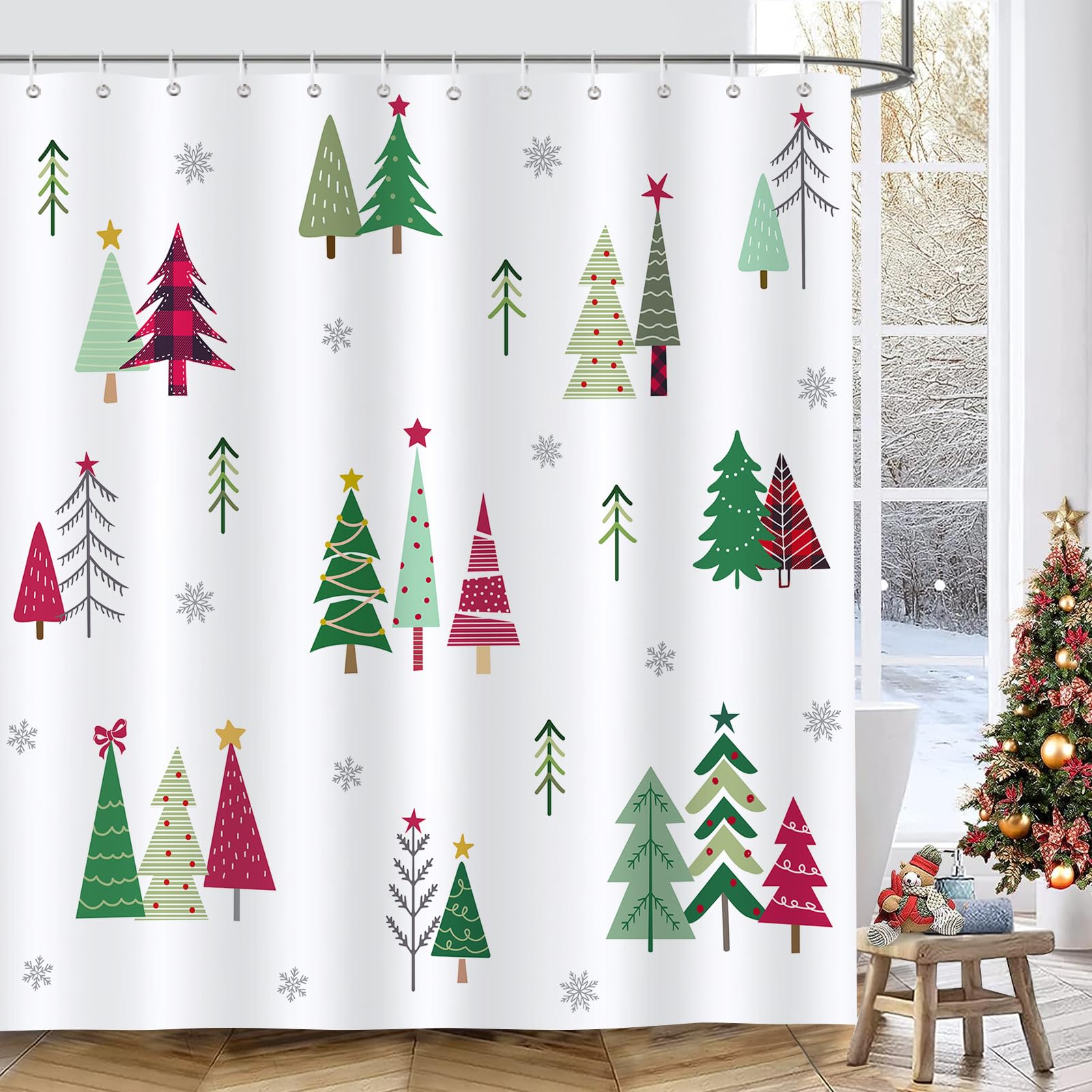 Bonhause Christmas Tree Shower Curtain | Waterproof Polyester, 180x180cm
