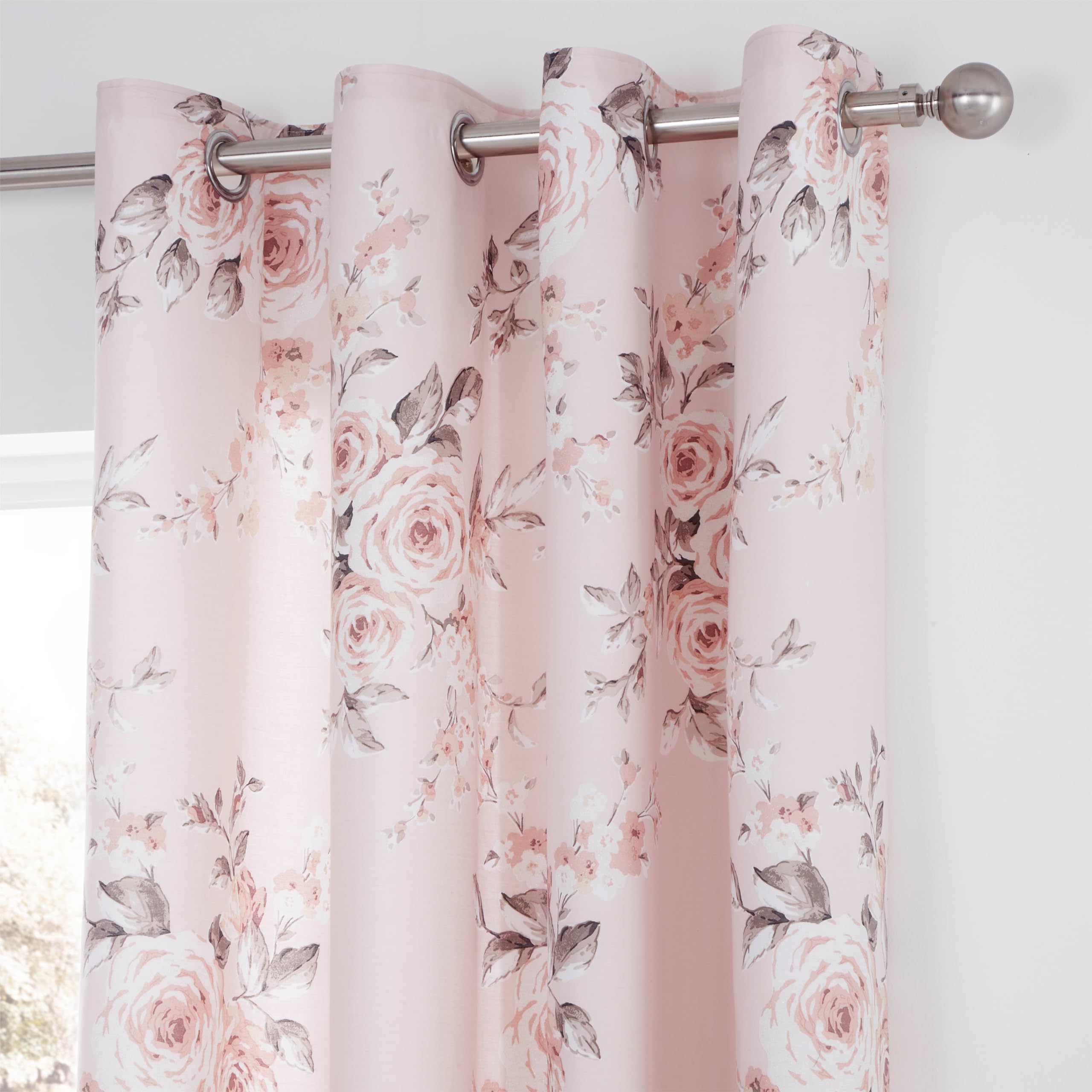Catherine Lansfield Canterbury Floral Eyelet Curtains – Blush Pink