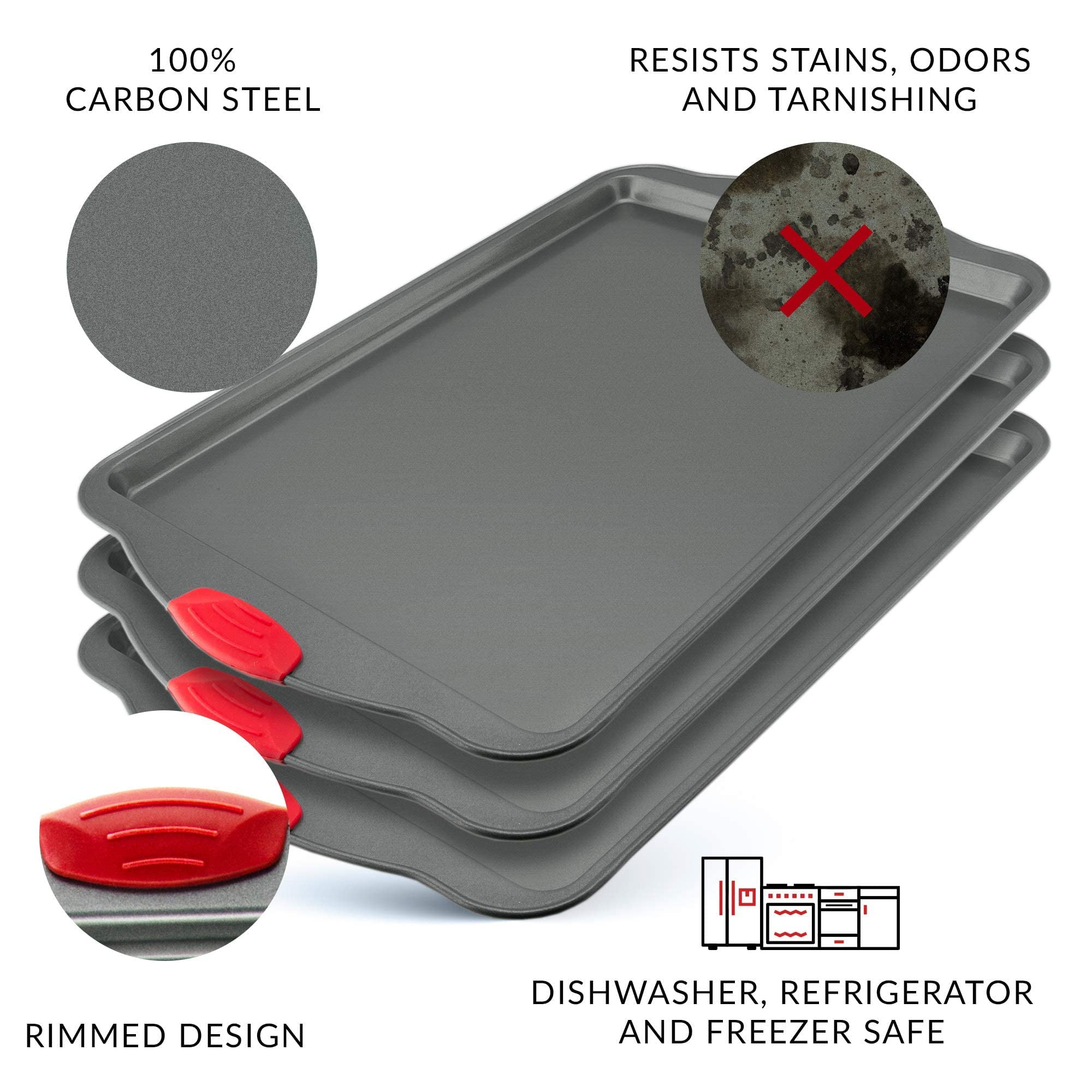 Nonstick Baking Sheet Set – 3-Piece Carbon Steel Cookie Pans