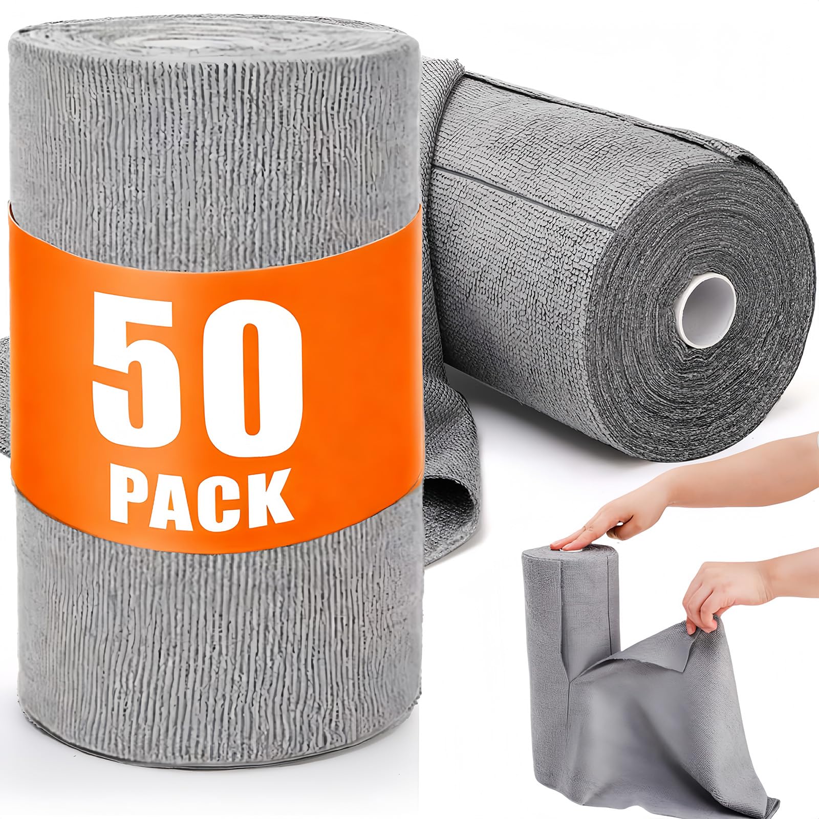 Pumtus 50 Pack Microfiber Cleaning Cloth Roll – 12x12 Reusable Shop Rags