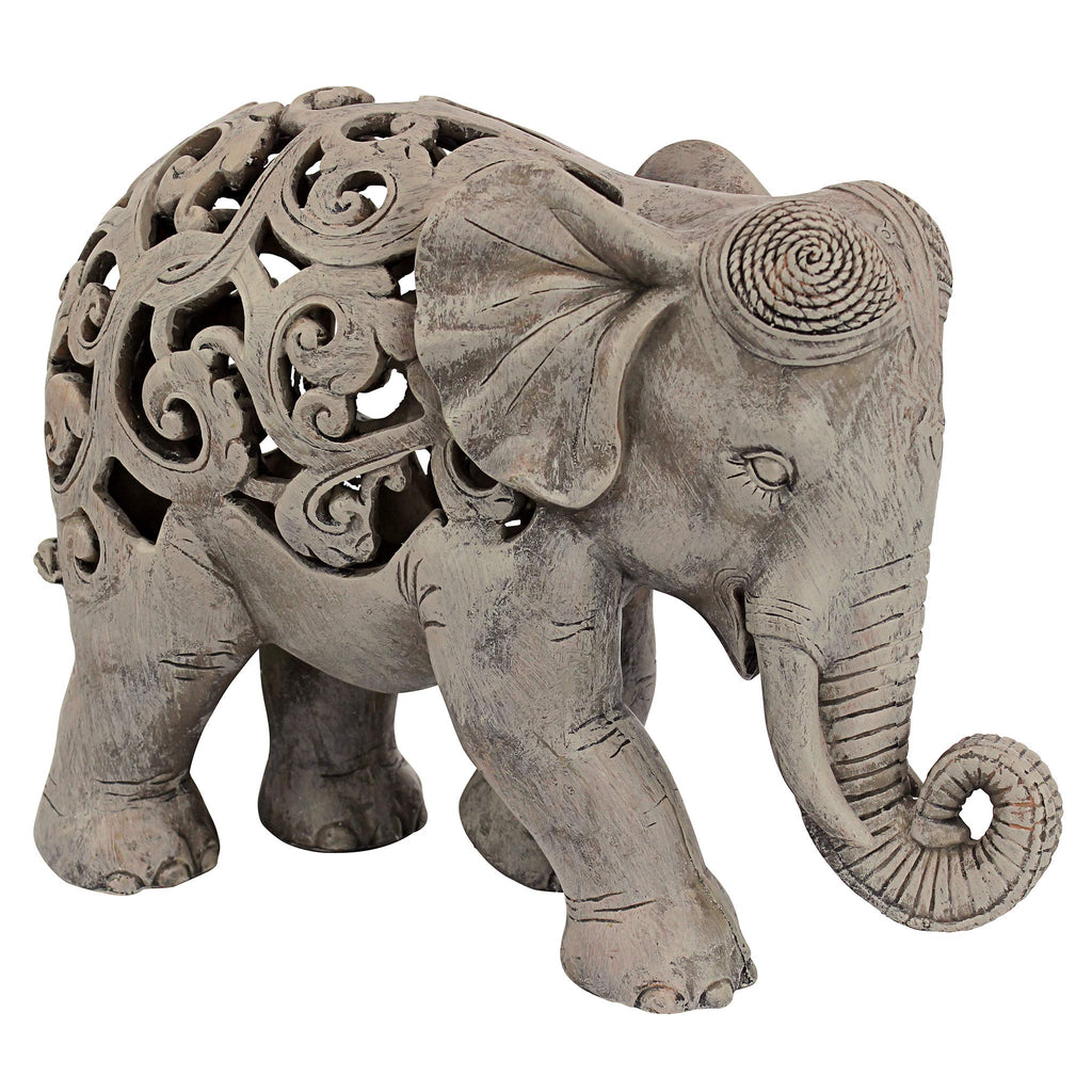 Design Toscano Anjan Elephant Statue – Jali Art Indian Decor, Brown Stone