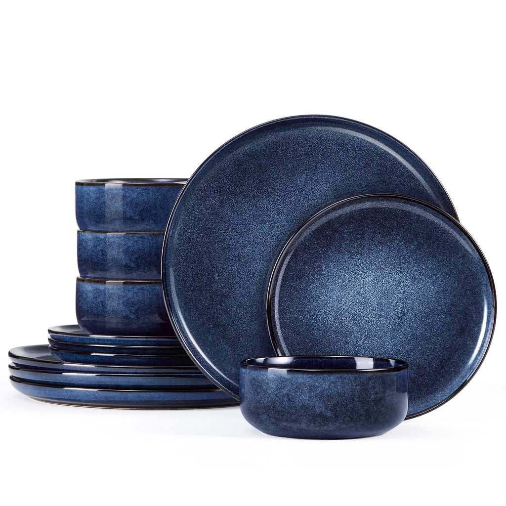 Homikit 12-Piece Stoneware Dinner Set – Reactive Glaze Blue Dinnerware