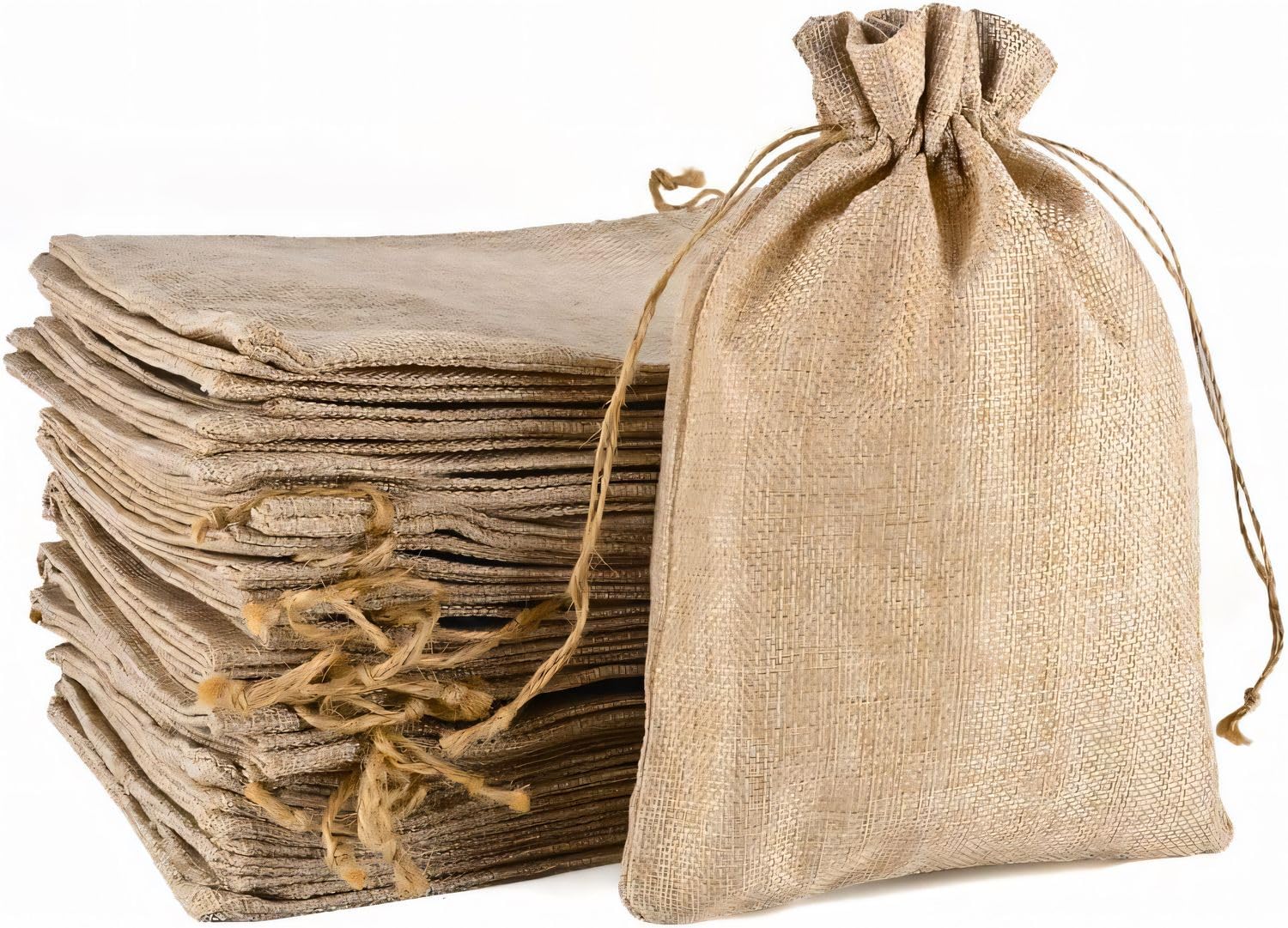 MAOOY 20pcs Hessian Drawstring Bags | 20x30cm Natural Linen Jute Gift Bags