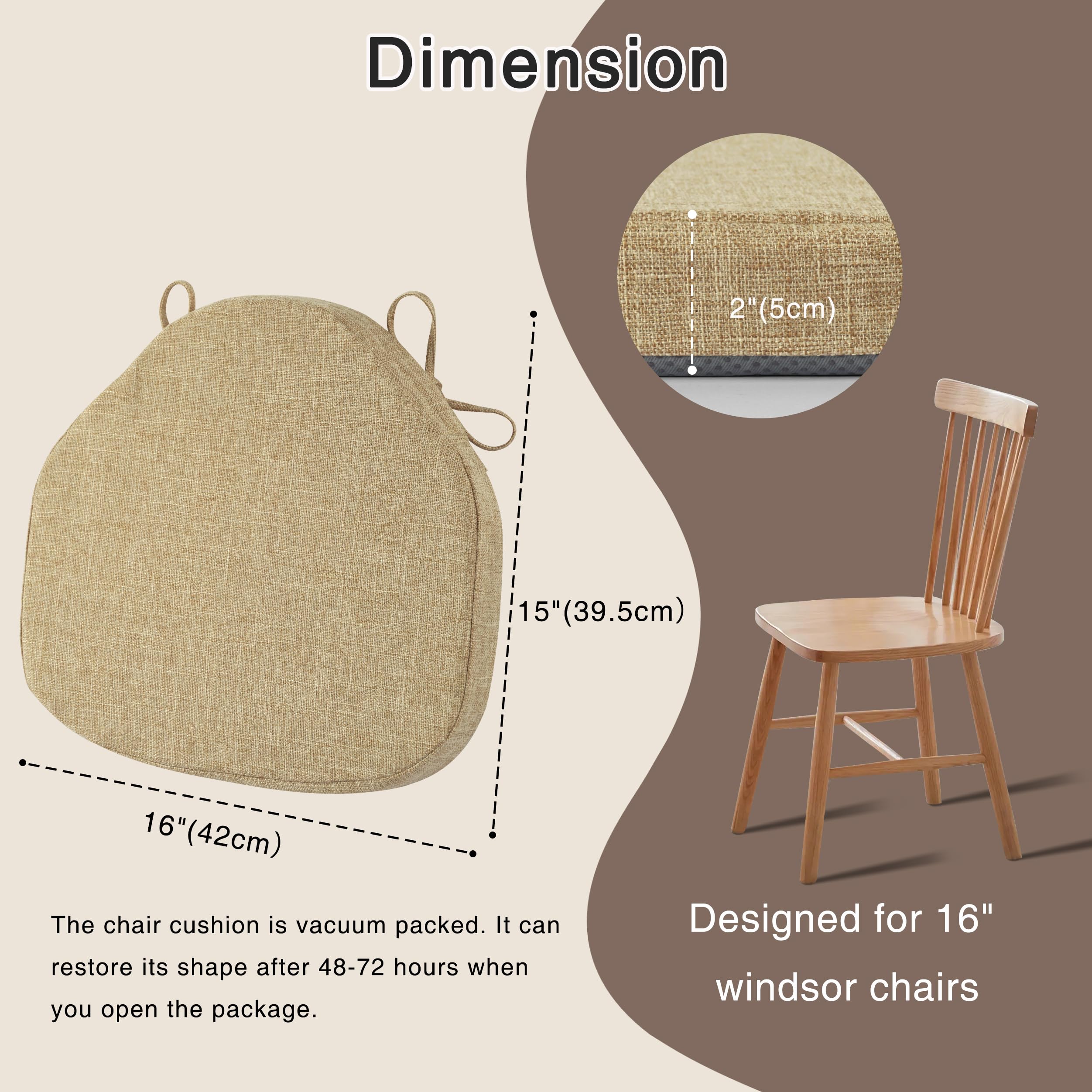 OVOV Windsor Chair Cushions Set of 4 – Non-Slip Linen Dining Seat Pads