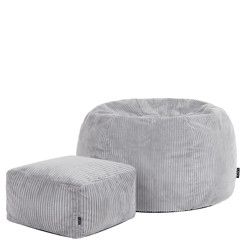 icon Kingston Cord Bean Bag & Footstool with Filling Included, Grey - image 5