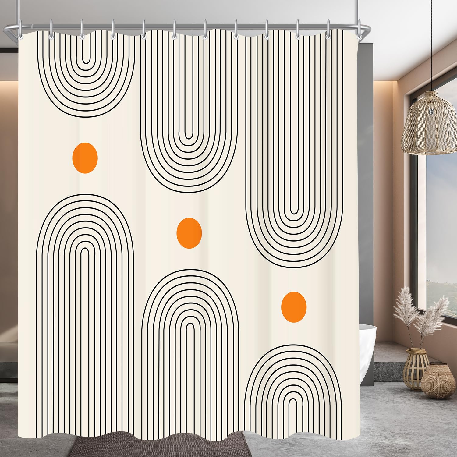 Lerores Geometric Shower Curtain | Anti-Mould Weighted Hem Polyester