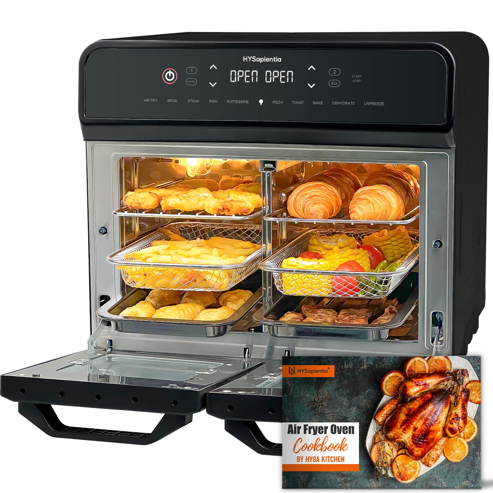 HYSapientia 22L Dual Zone Air Fryer Oven | 2400W 10-in-1 Rotisserie