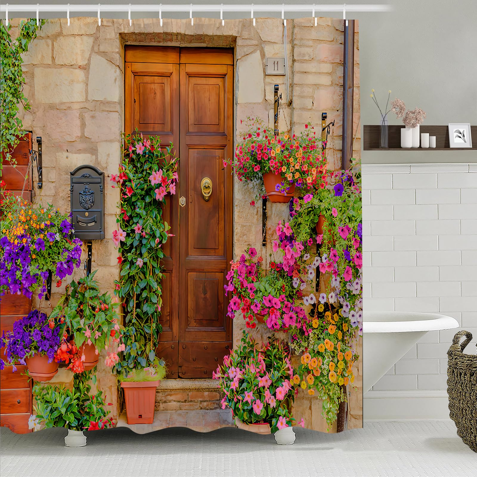 Simpomsy Garden Flower Shower Curtain – Waterproof 3D Floral Polyester