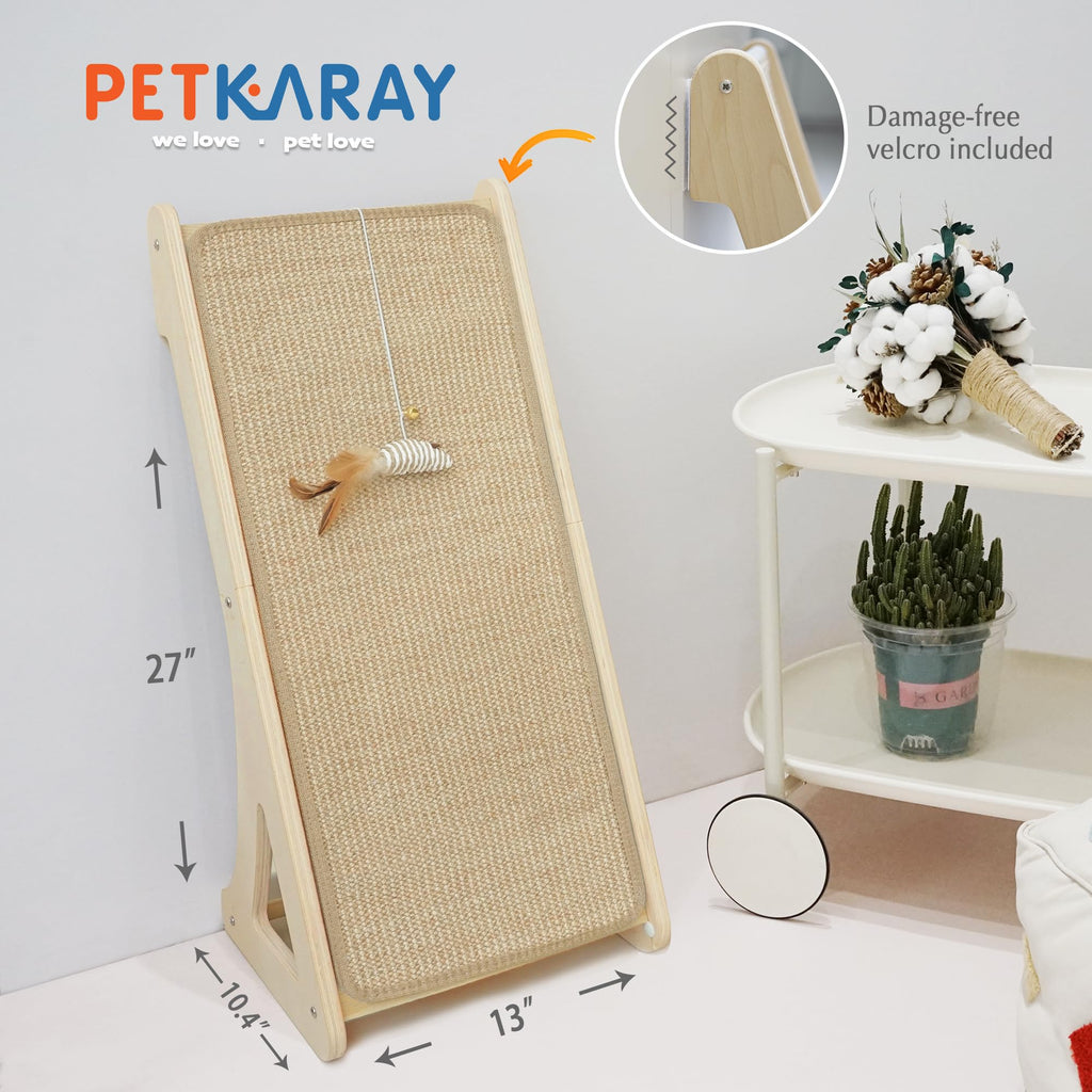 PETKARAY L-Shape Sisal Cat Scratcher Ramp | 27" Wall Furniture Protector