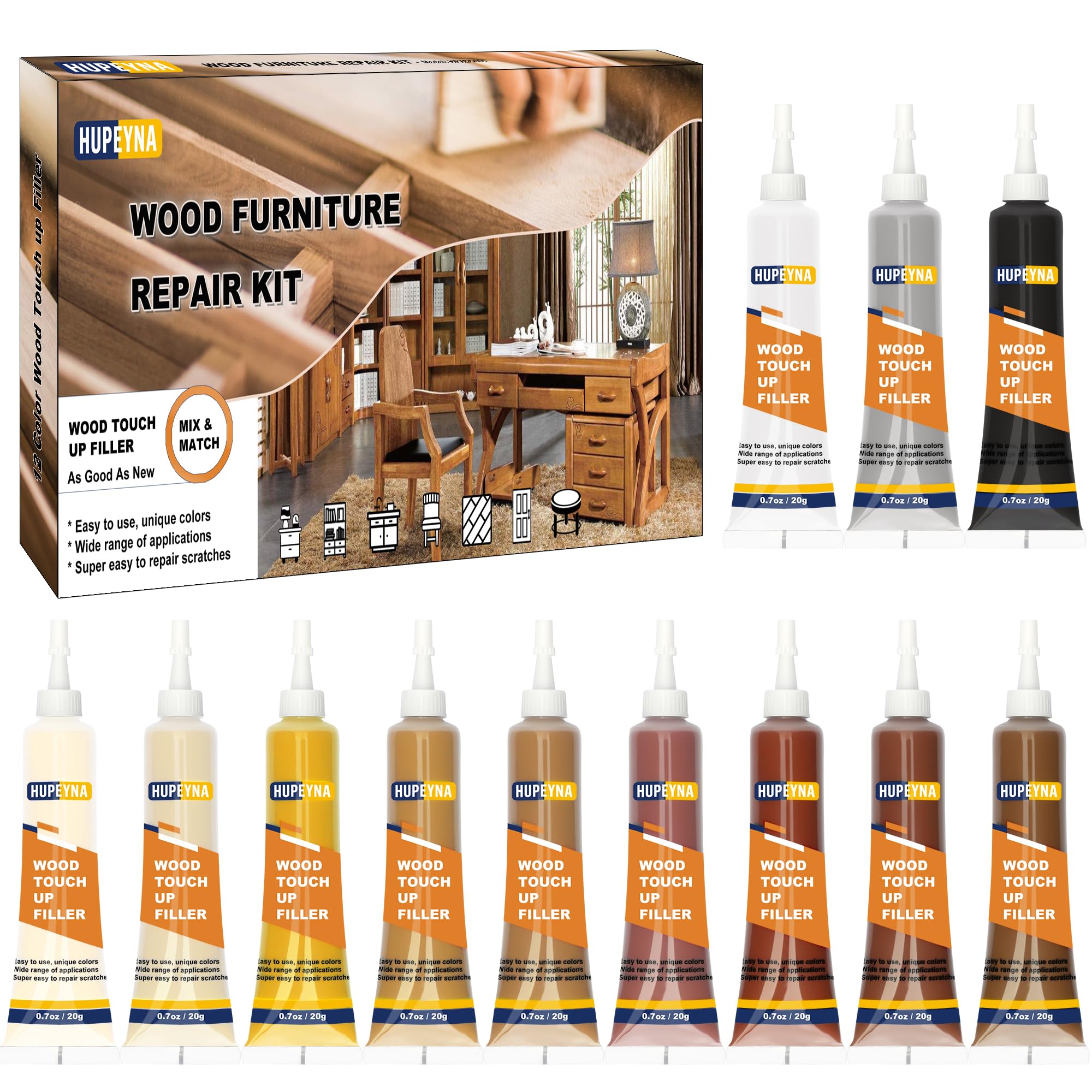 Hupeyna Wood Furniture Repair Kit – 12 Colors for Cabinets & Floors