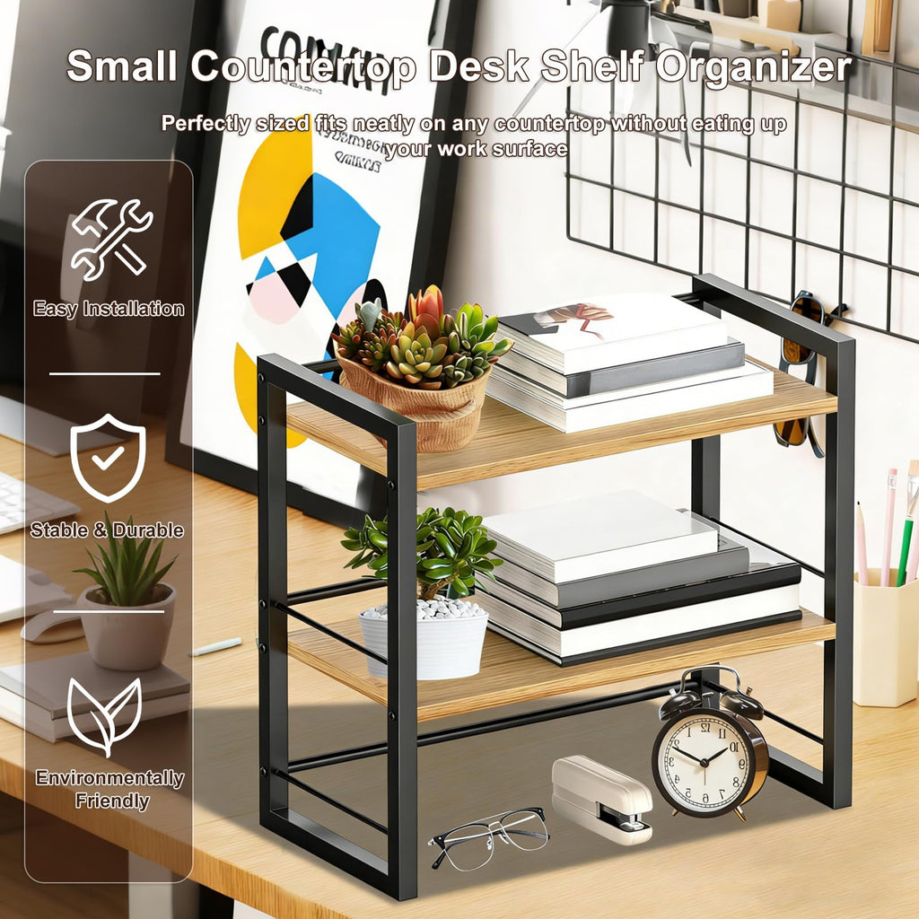 Desk Shelf Organizer, 2 Tier Desktop Bookshelf for Office Desk Storage - image 4