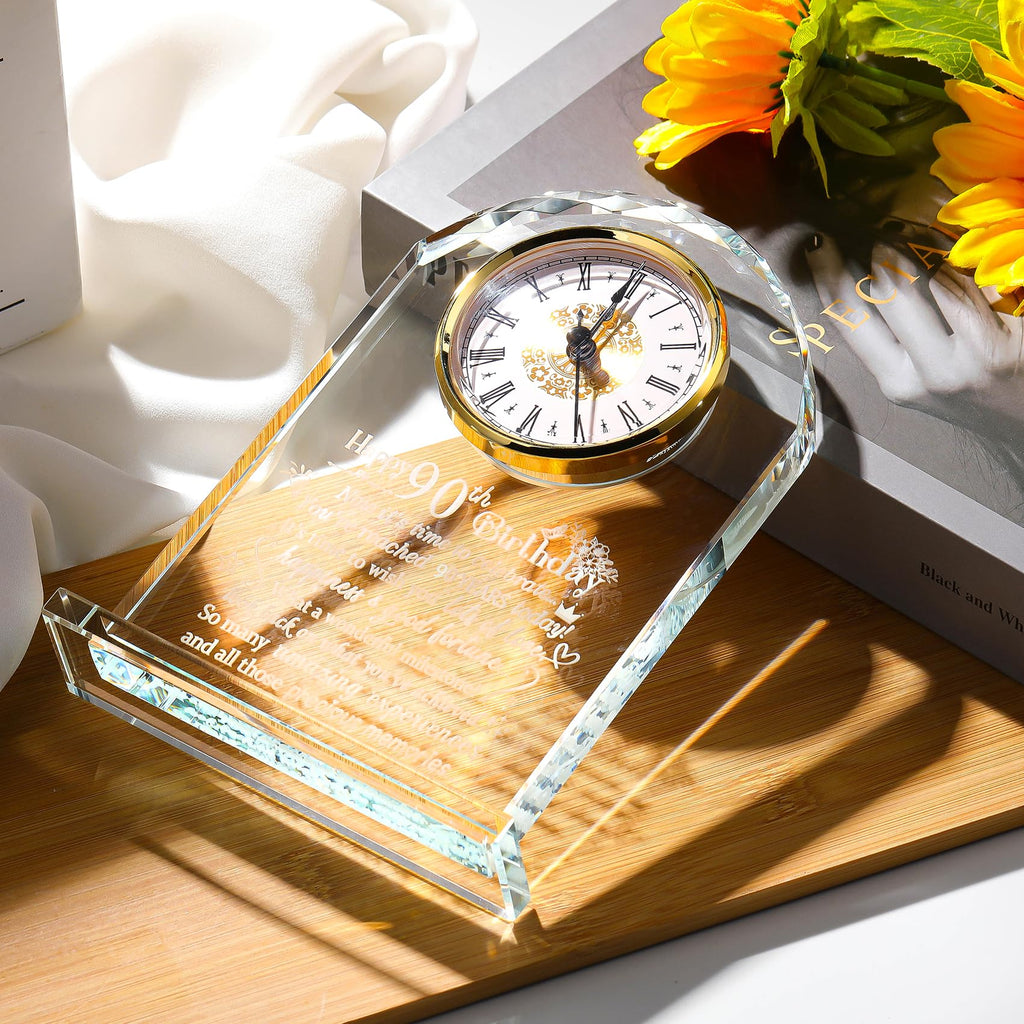 Jolof Store 90th Birthday Glass Keepsake Clock – Milestone Gift for Seniors