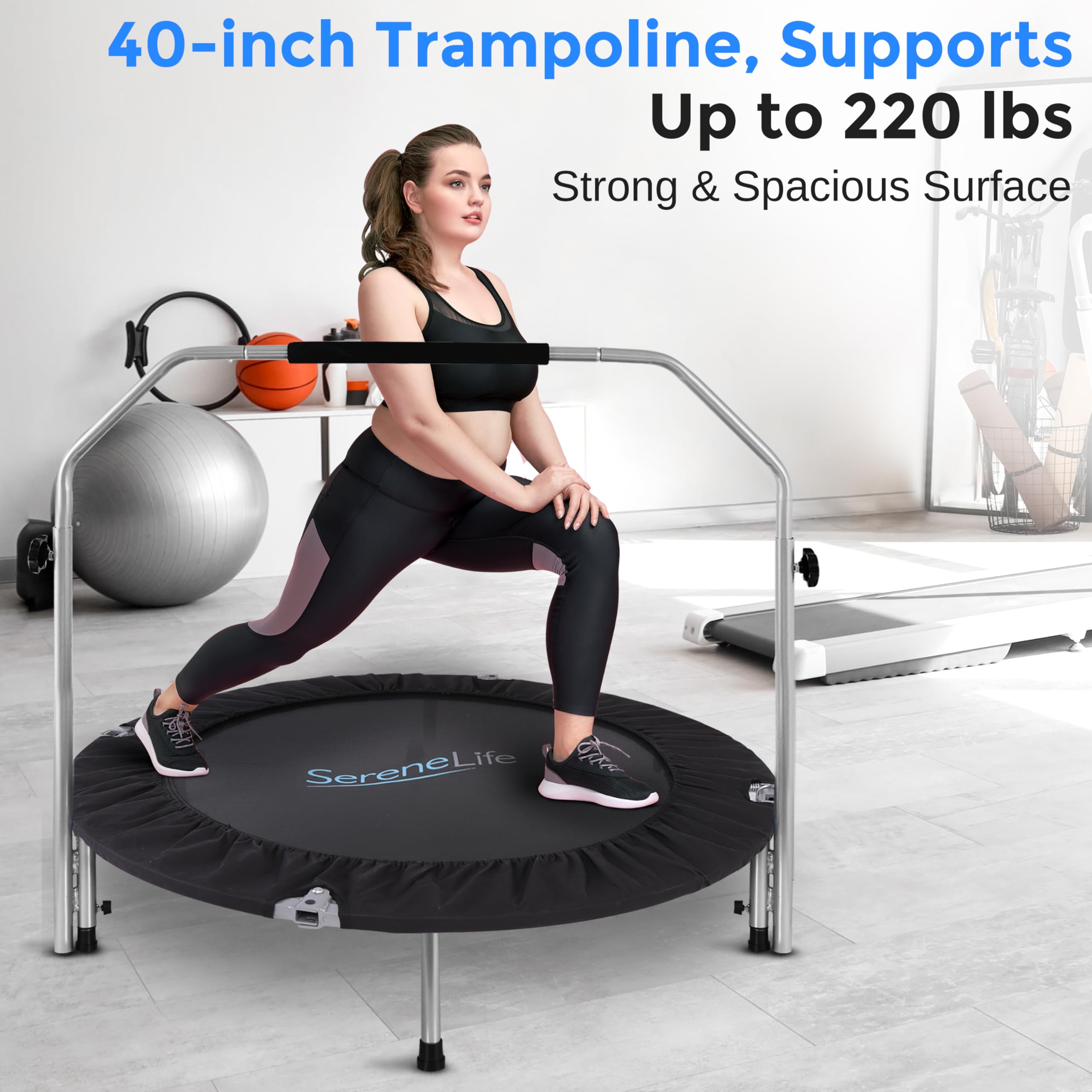 SereneLife 40" Foldable Mini Trampoline – Fitness Rebounder with Handle
