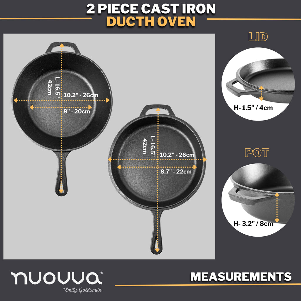 Nuovva 2-Piece Cast Iron Skillet Set | Pre-Seasoned 10 & 12 Inch Pans