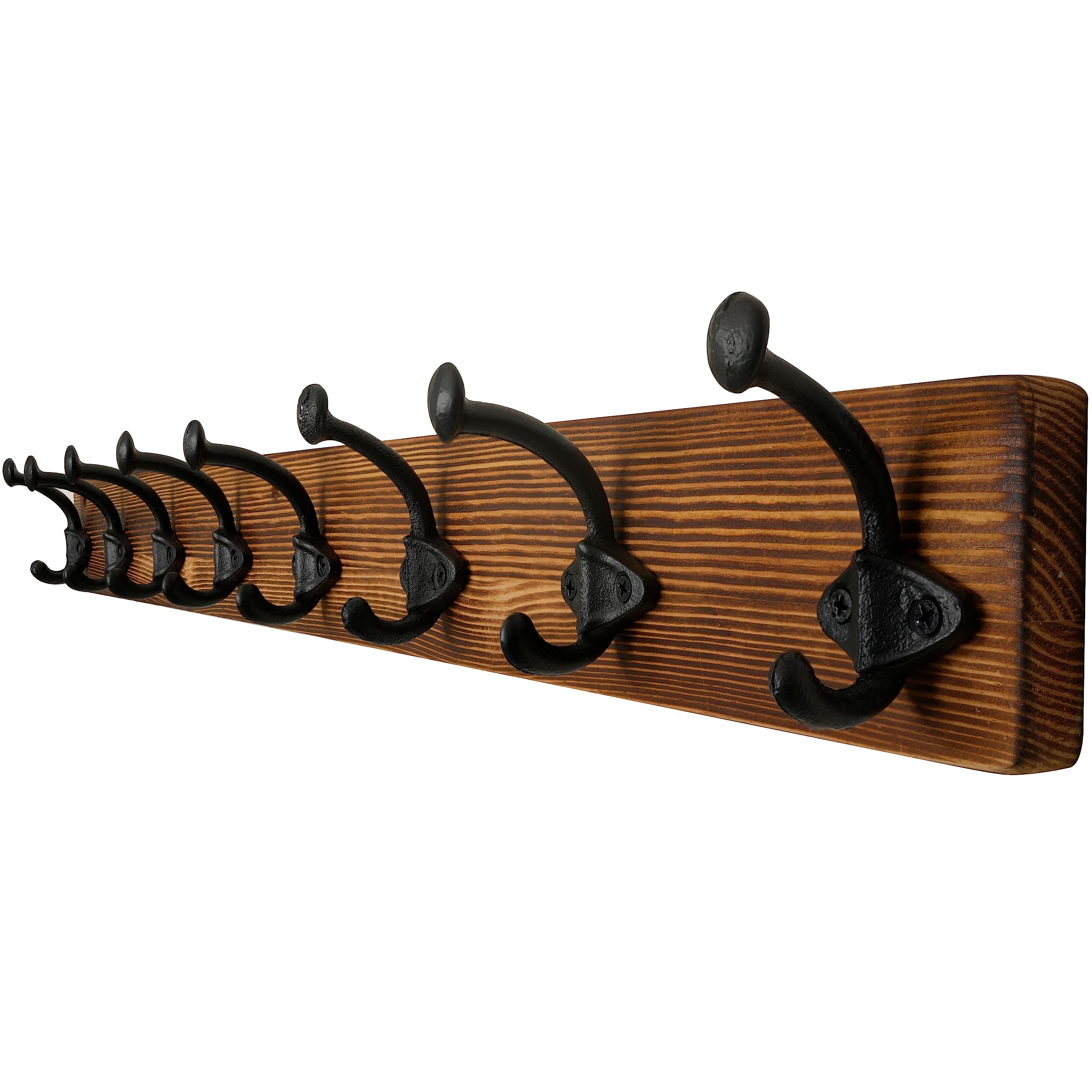 WEBI 90cm Rustic Wall Mounted Coat Rack - 8 Cast Iron Hooks, Solid Wood