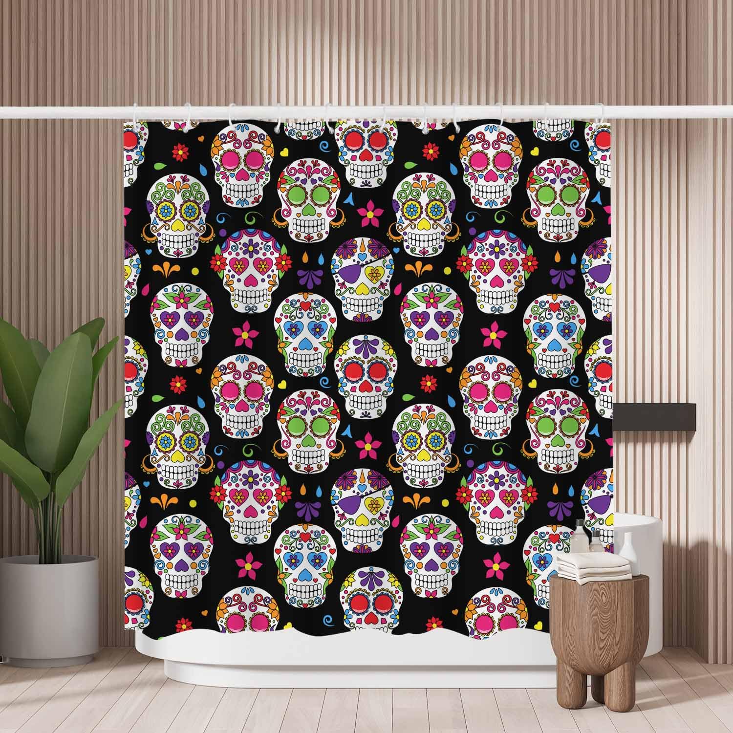 Jolof Store Sugar Skull Shower Curtain – Mold Resistant Polyester Fabric