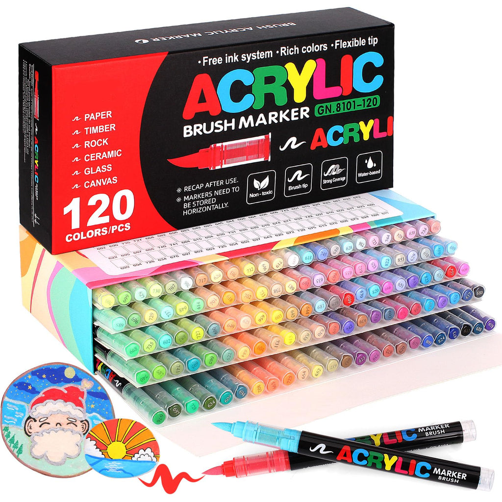 Laconile 120 Colors Acrylic Paint Brush Markers for Rock Painting & DIY