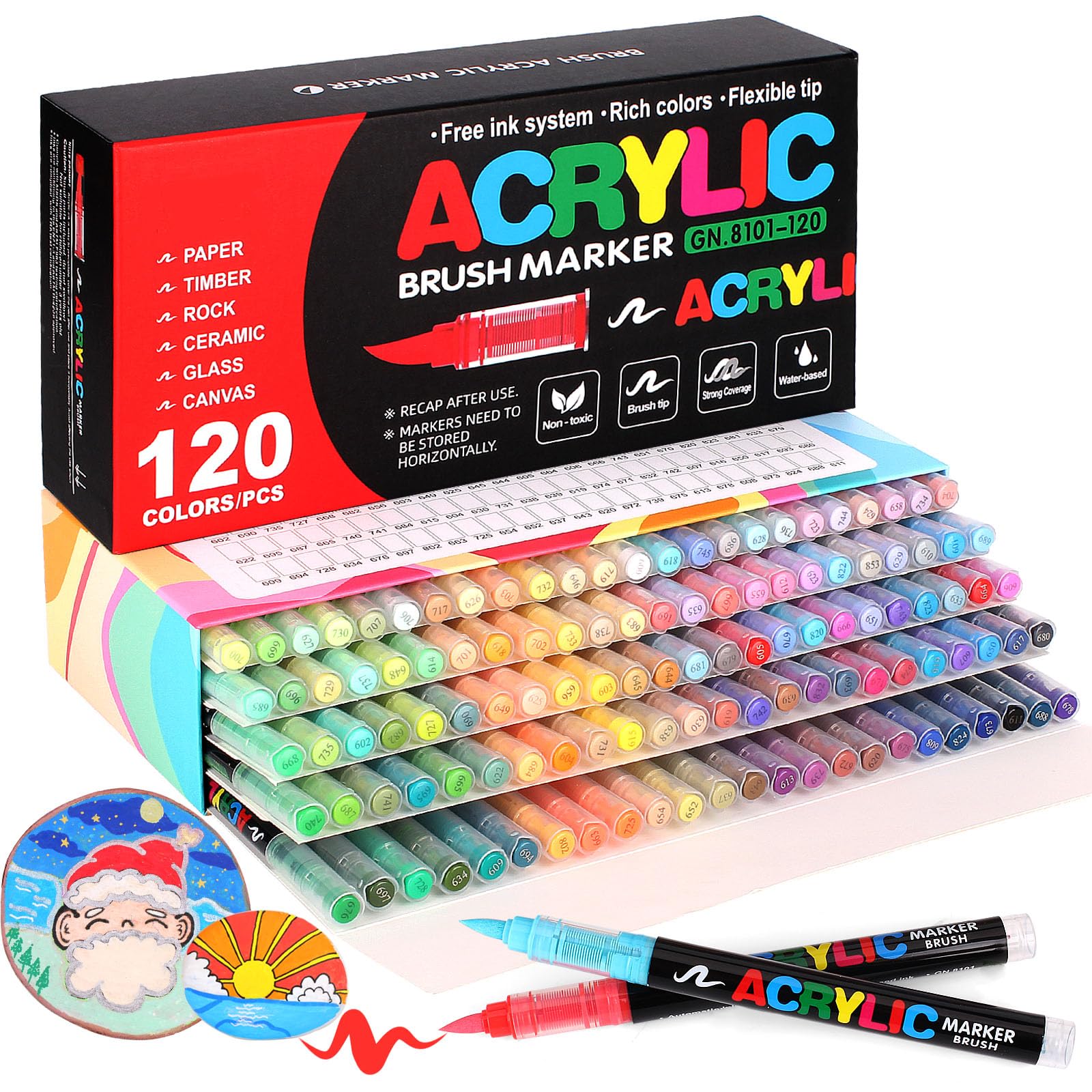 Laconile 120 Colors Acrylic Paint Brush Markers for Rock Painting & DIY